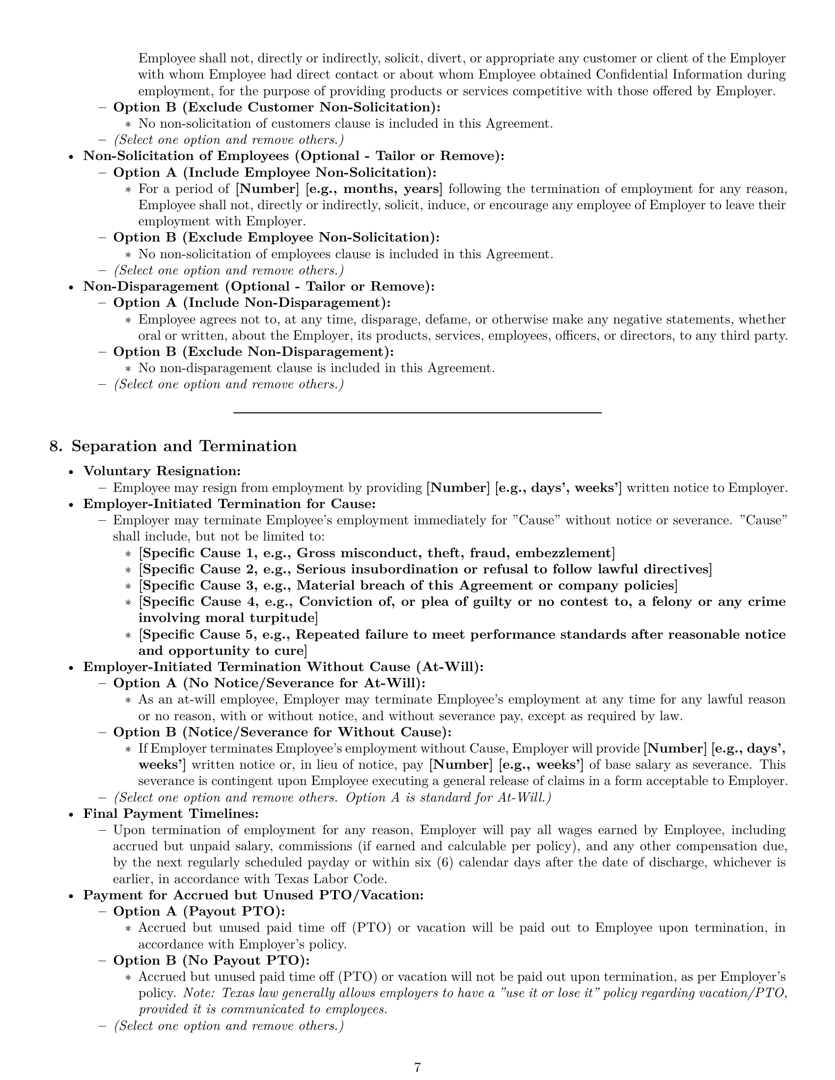 Preview page 7 of Pro Texas employment contract template