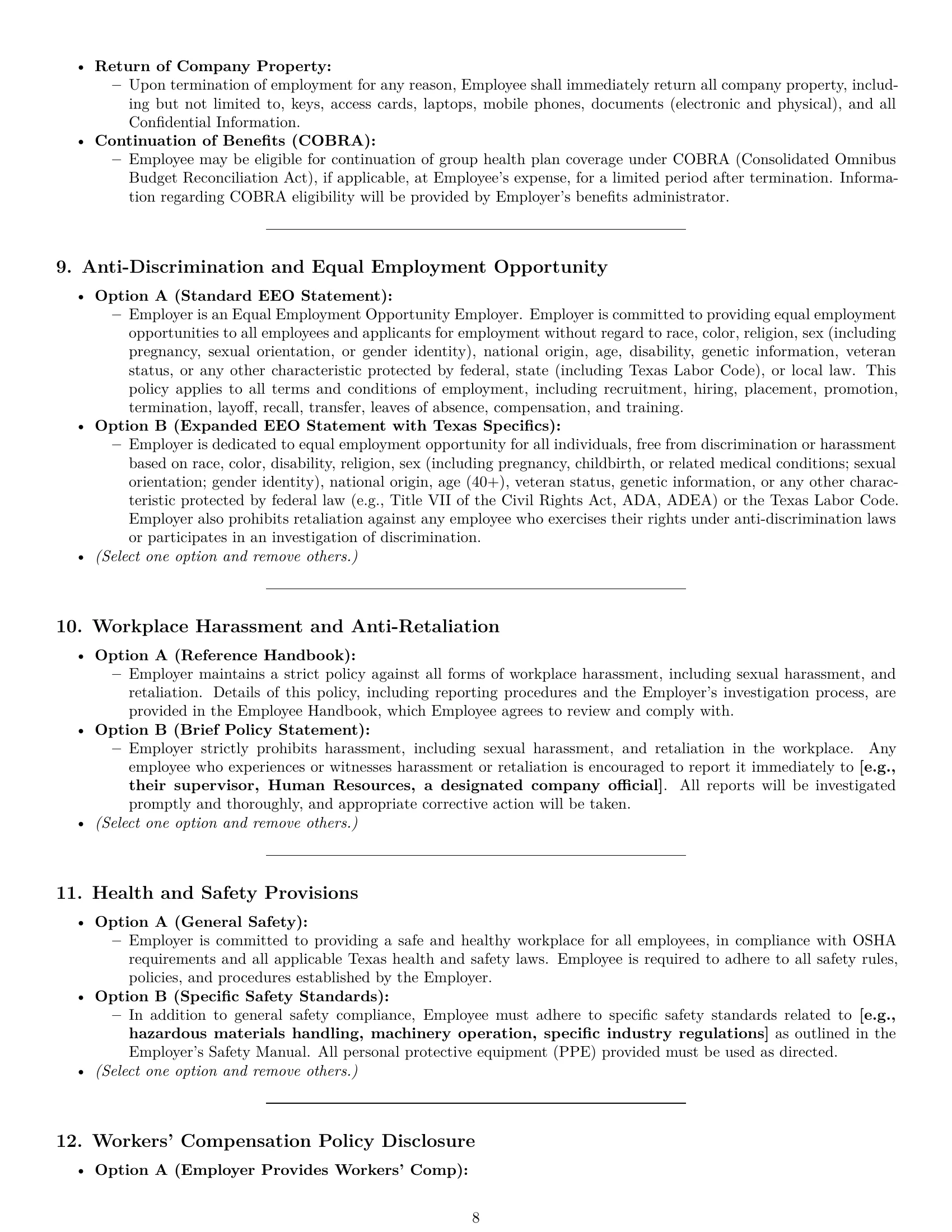 Preview page 8 of Pro Texas employment contract template