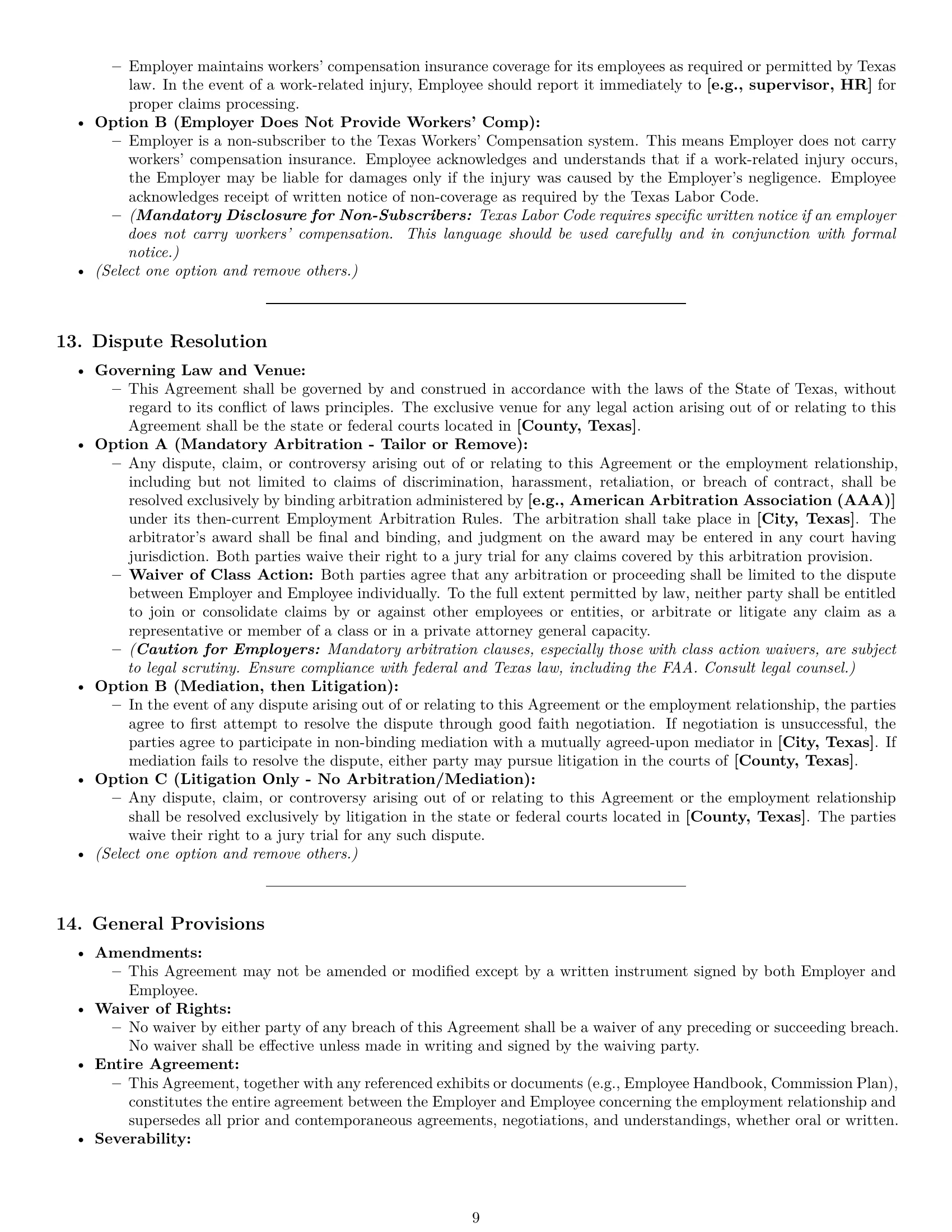 Preview page 9 of Pro Texas employment contract template