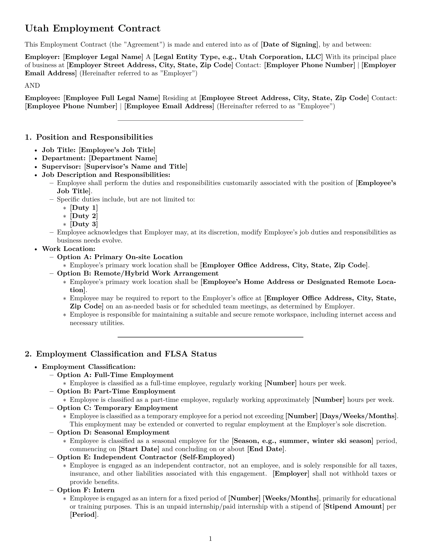 Preview page 1 of Pro Utah employment contract template