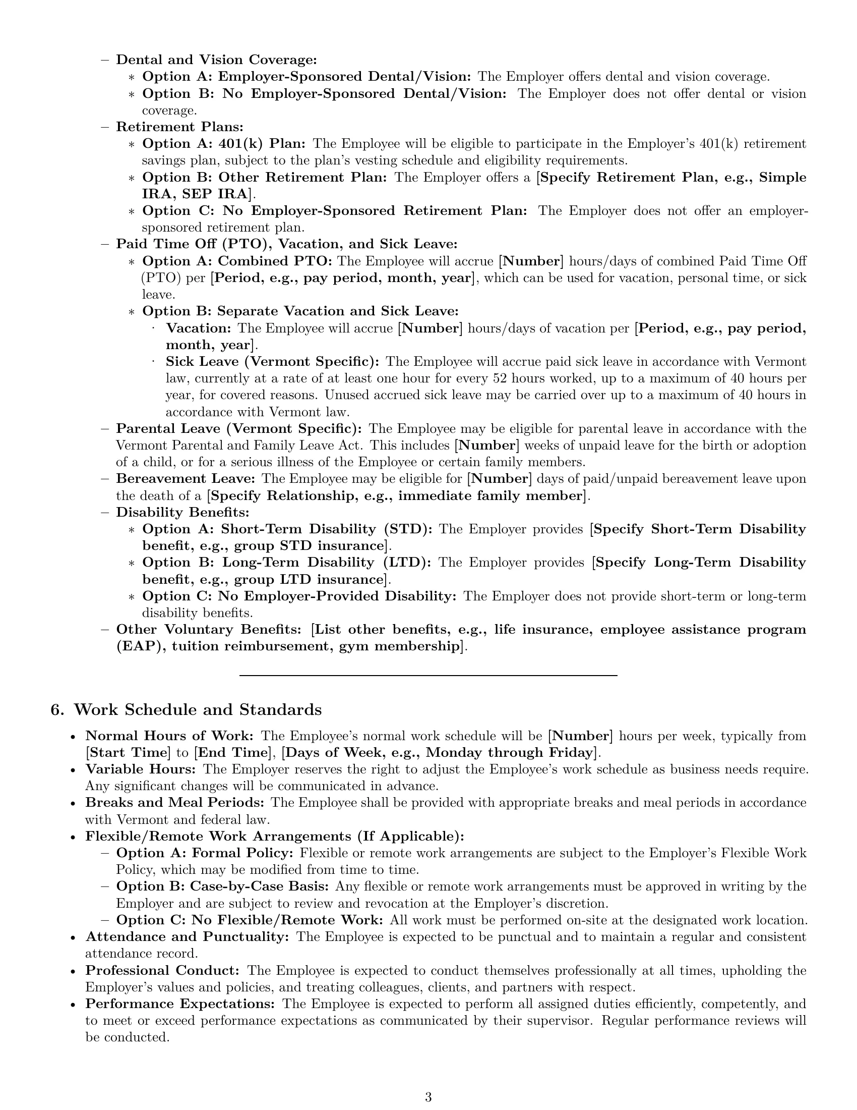 Preview page 3 of Pro Vermont employment contract template