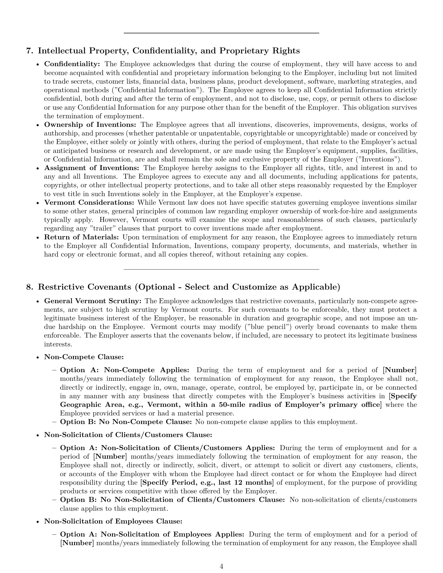 Preview page 4 of Pro Vermont employment contract template
