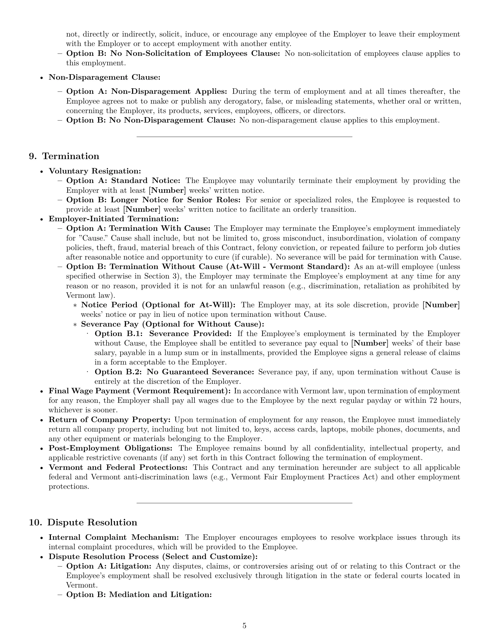 Preview page 5 of Pro Vermont employment contract template