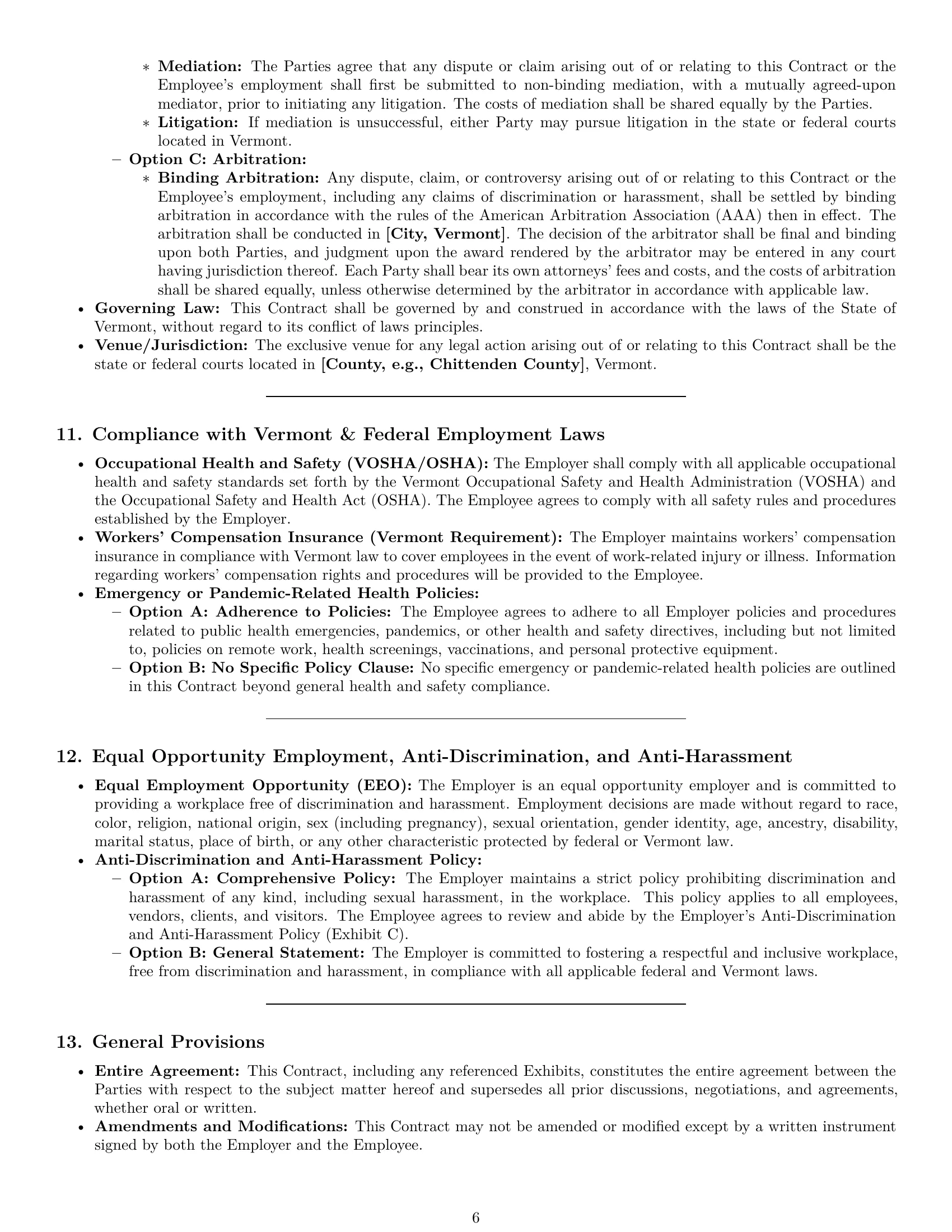 Preview page 6 of Pro Vermont employment contract template