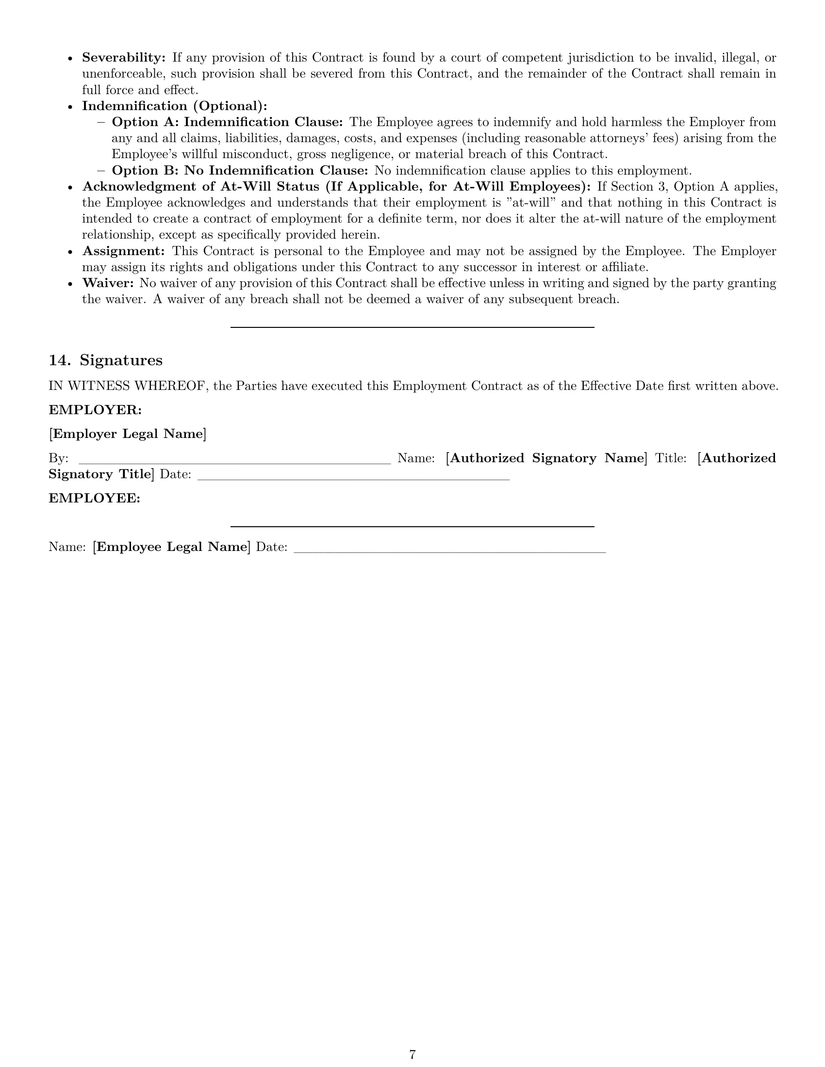 Preview page 7 of Pro Vermont employment contract template