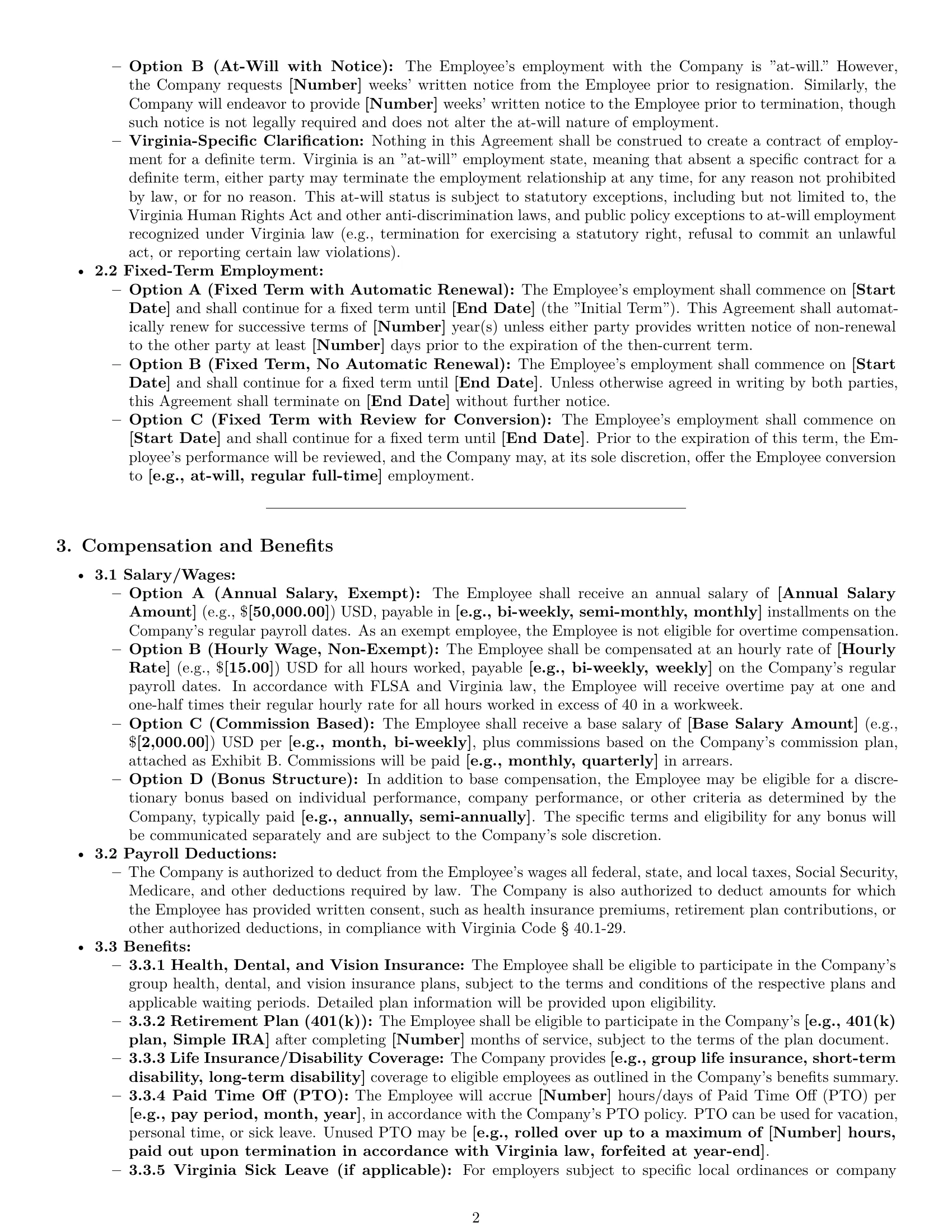 Preview page 2 of Pro Virginia employment contract template