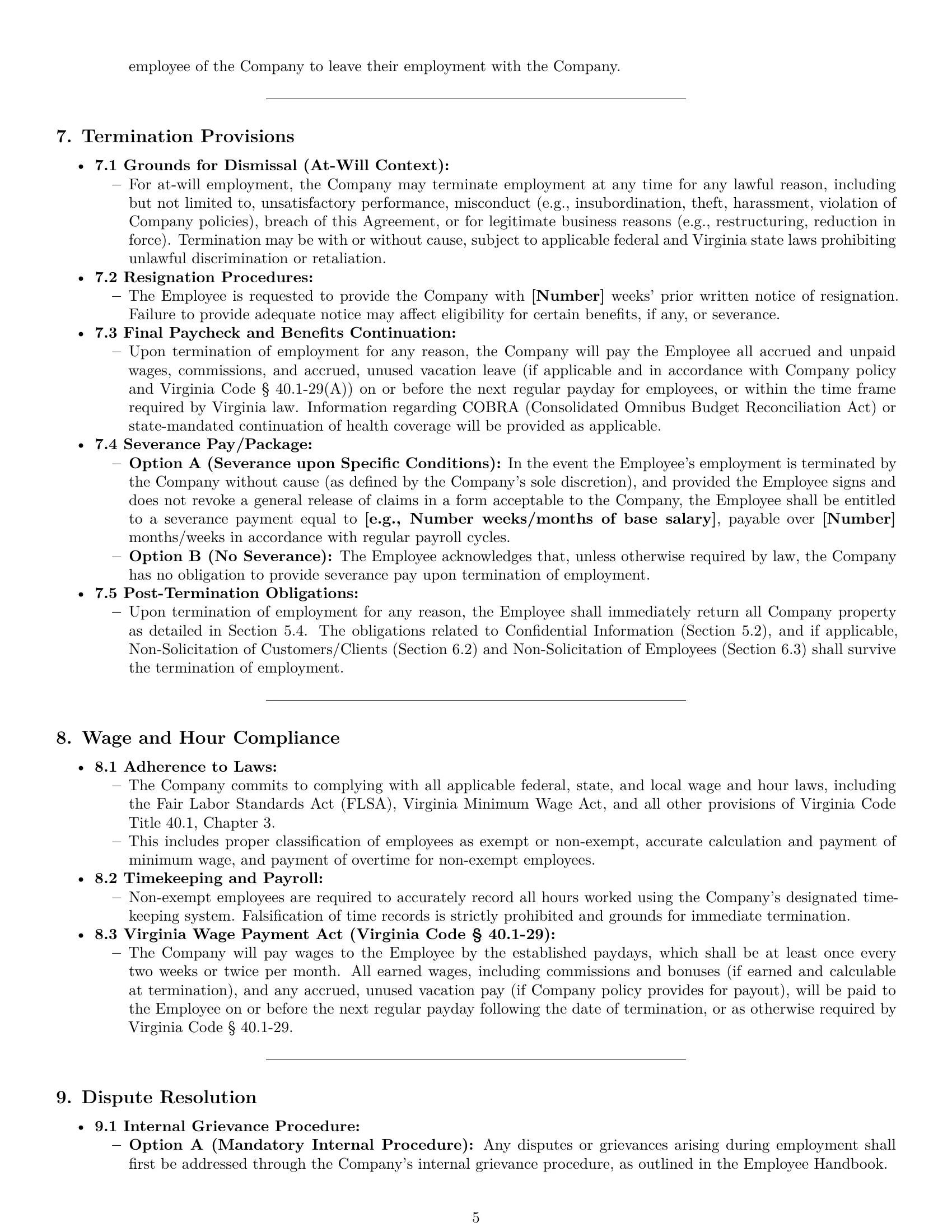 Preview page 5 of Pro Virginia employment contract template