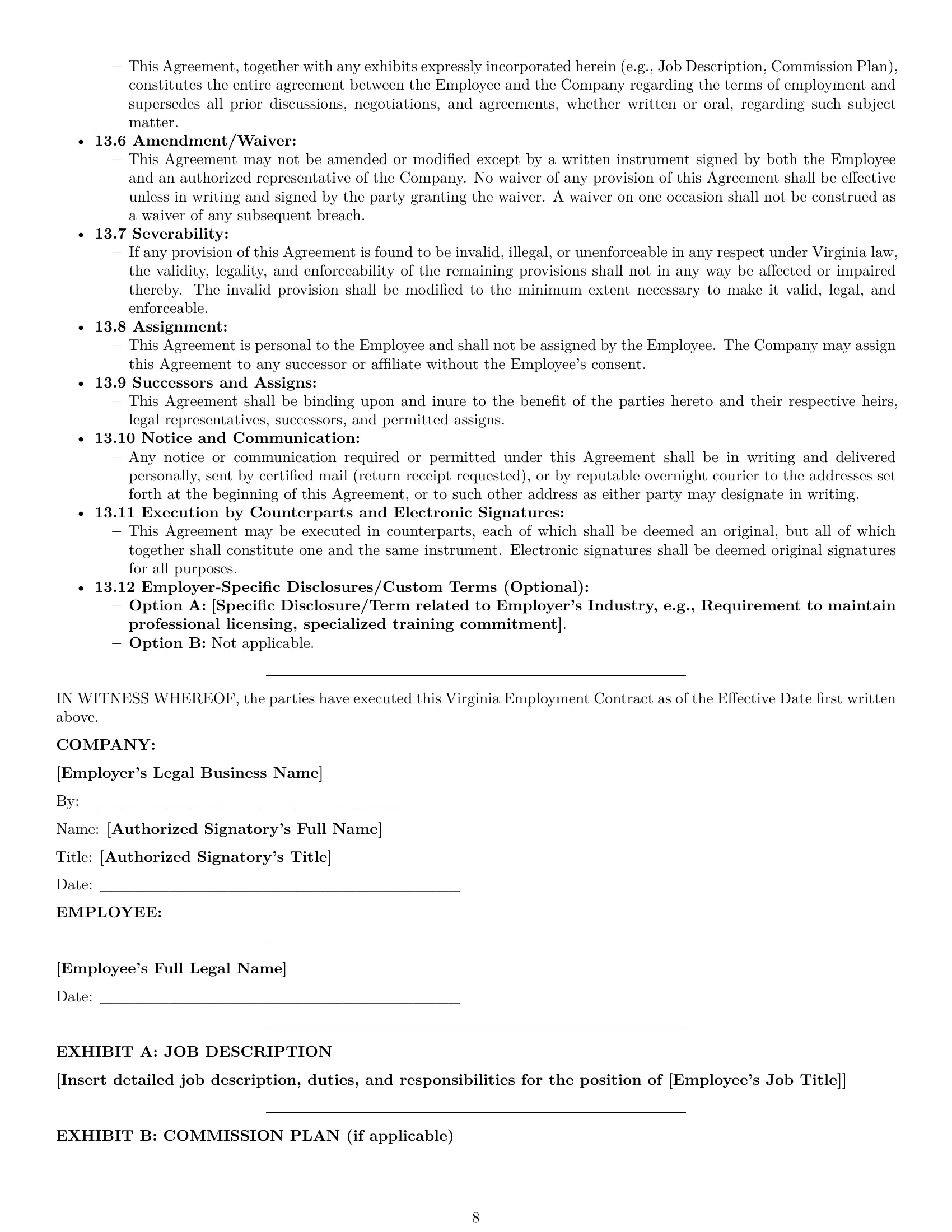 Preview page 8 of Pro Virginia employment contract template