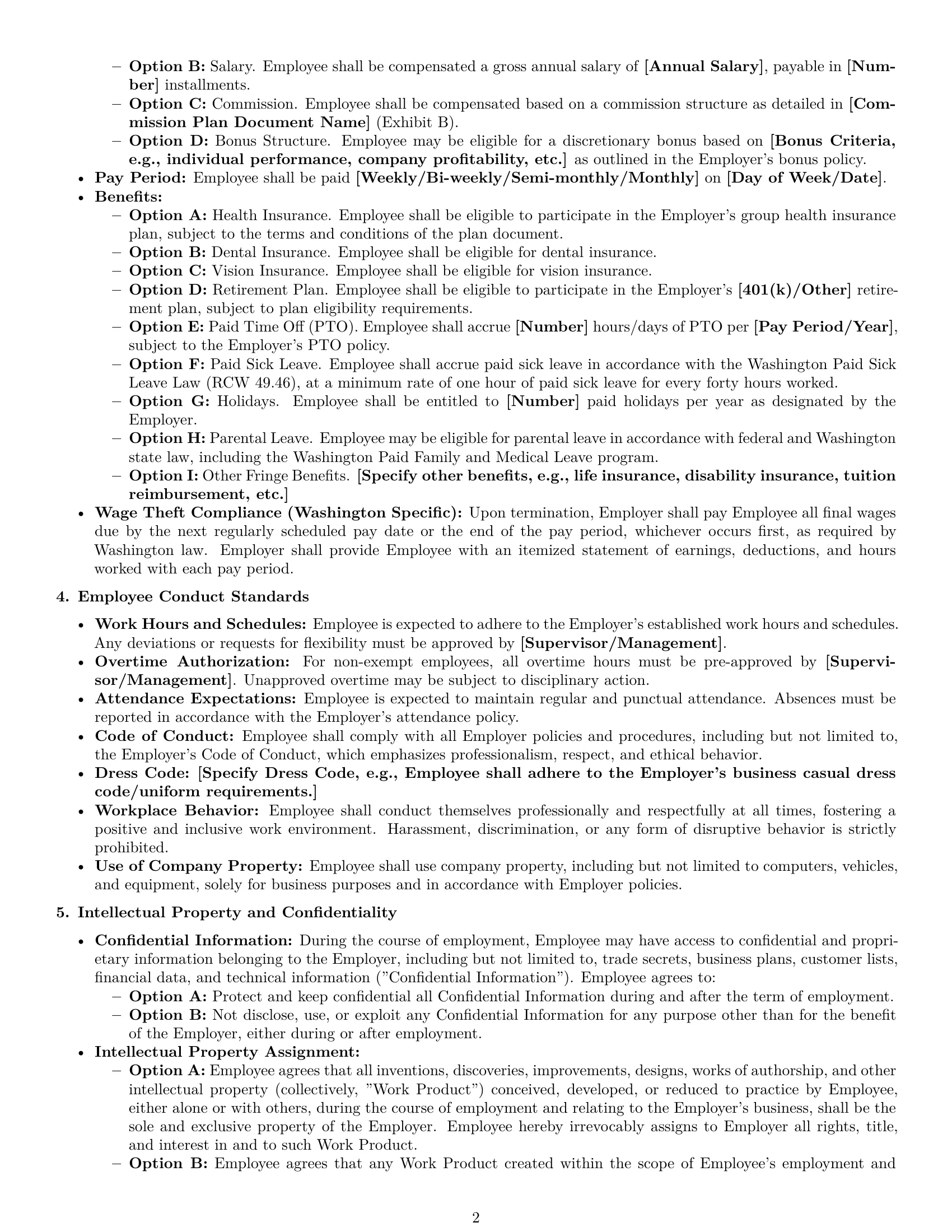 Preview page 2 of Pro Washington employment contract template