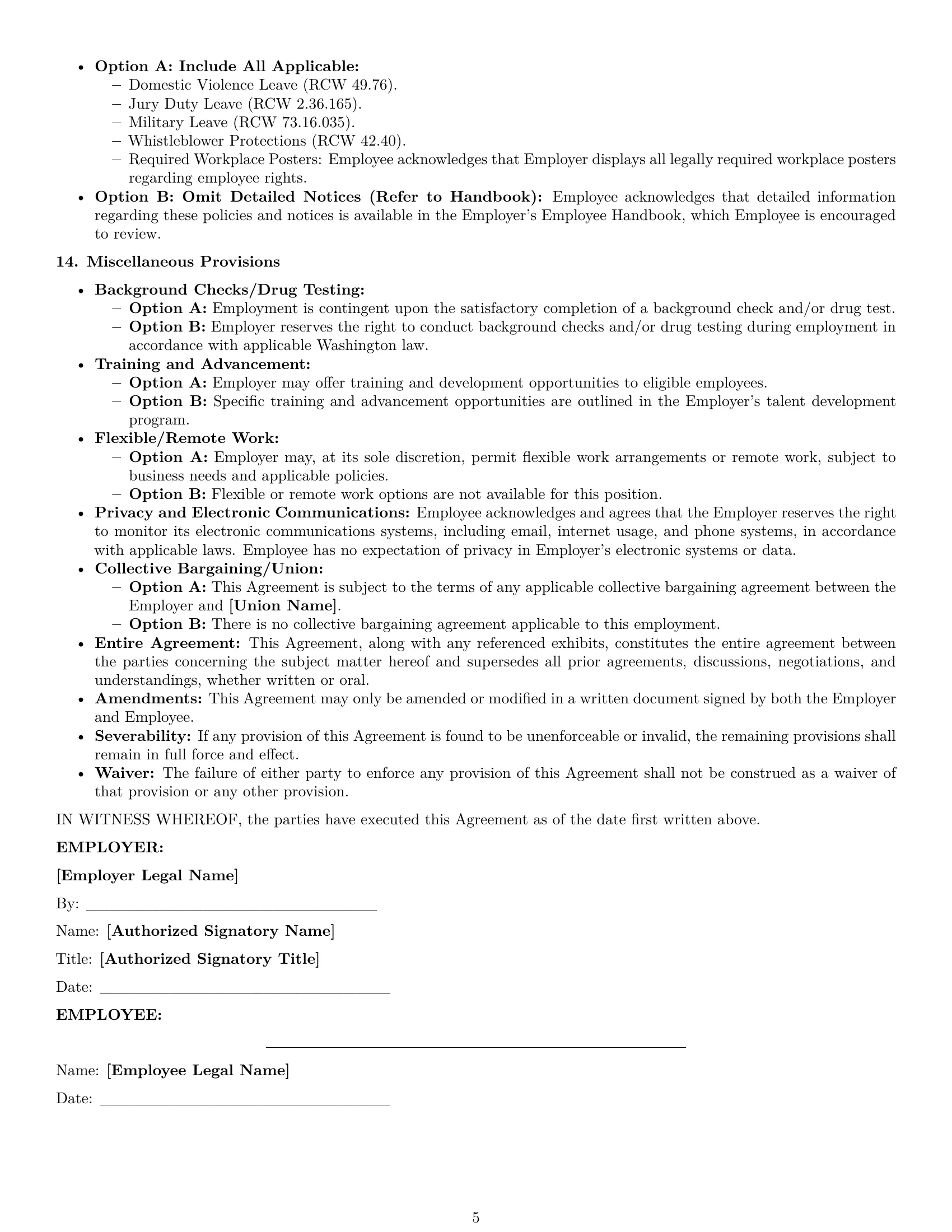 Preview page 5 of Pro Washington employment contract template