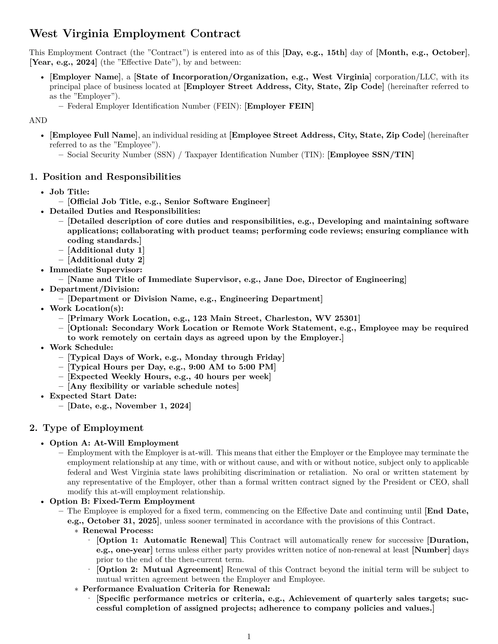 Preview page 1 of Pro West Virginia employment contract template