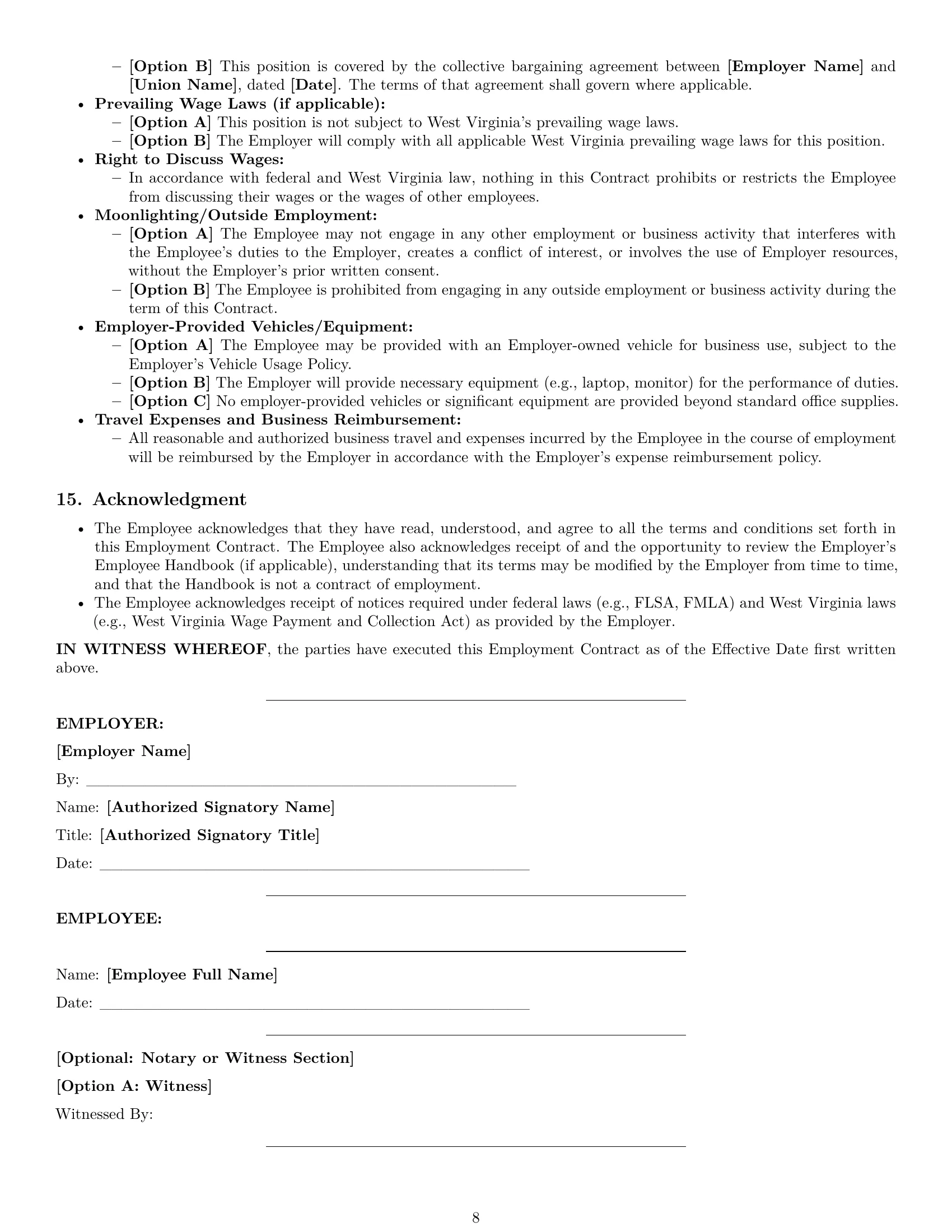 Preview page 8 of Pro West Virginia employment contract template