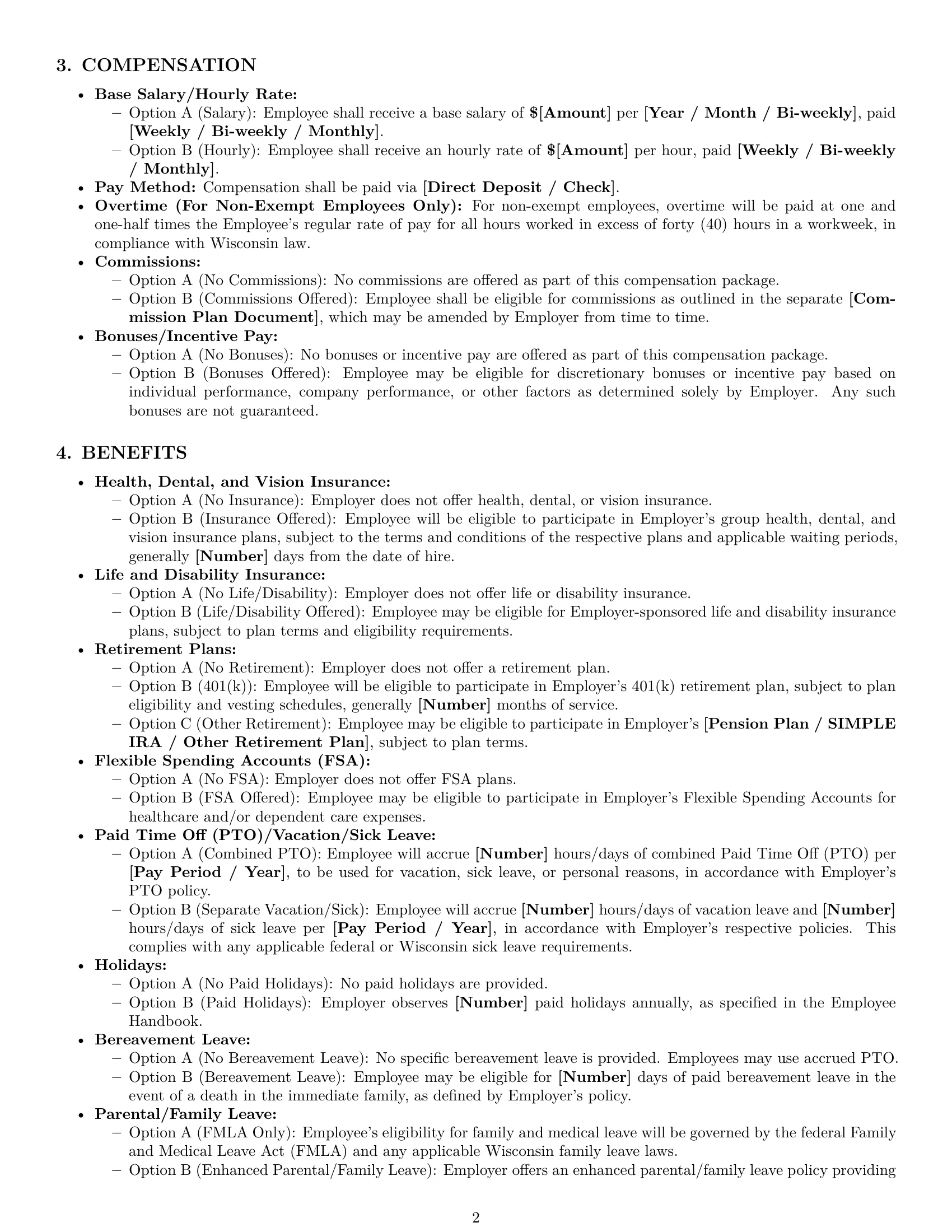 Preview page 2 of Pro Wisconsin employment contract template