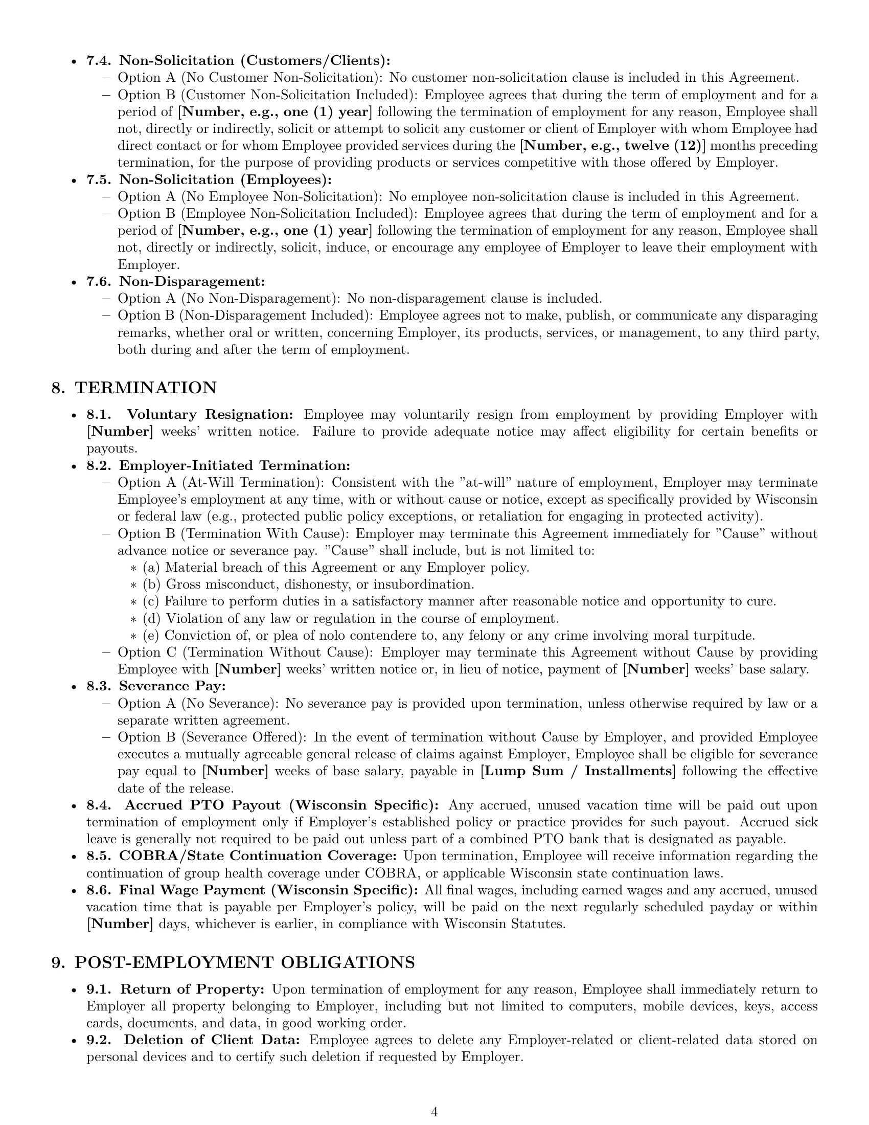 Preview page 4 of Pro Wisconsin employment contract template