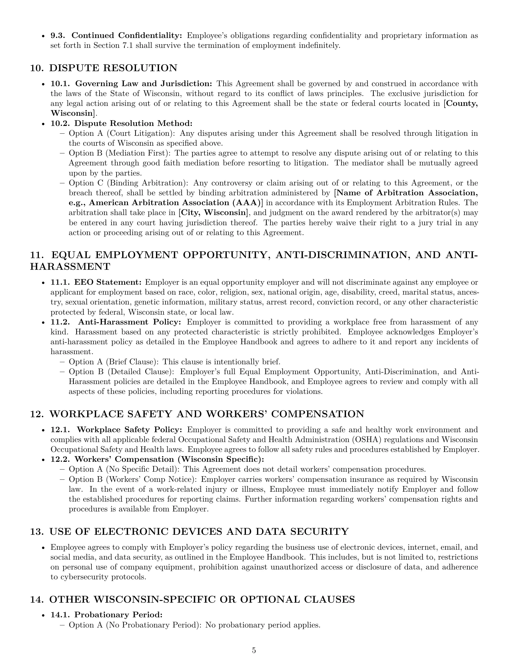 Preview page 5 of Pro Wisconsin employment contract template