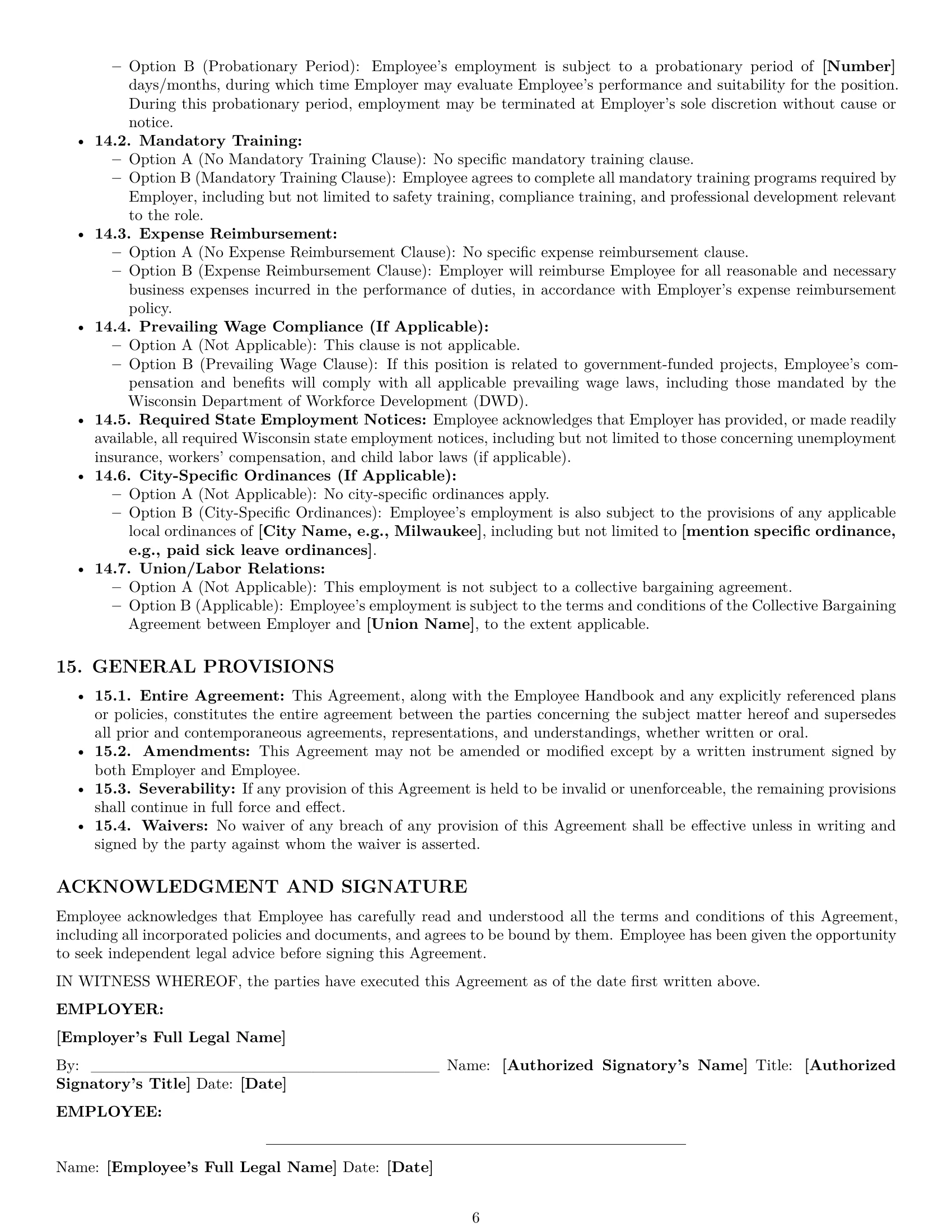 Preview page 6 of Pro Wisconsin employment contract template