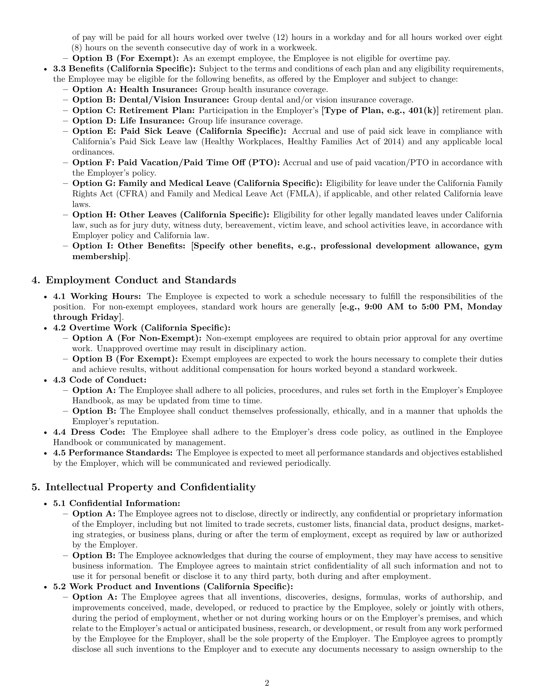 Preview page 2 of Pro California employment contract template