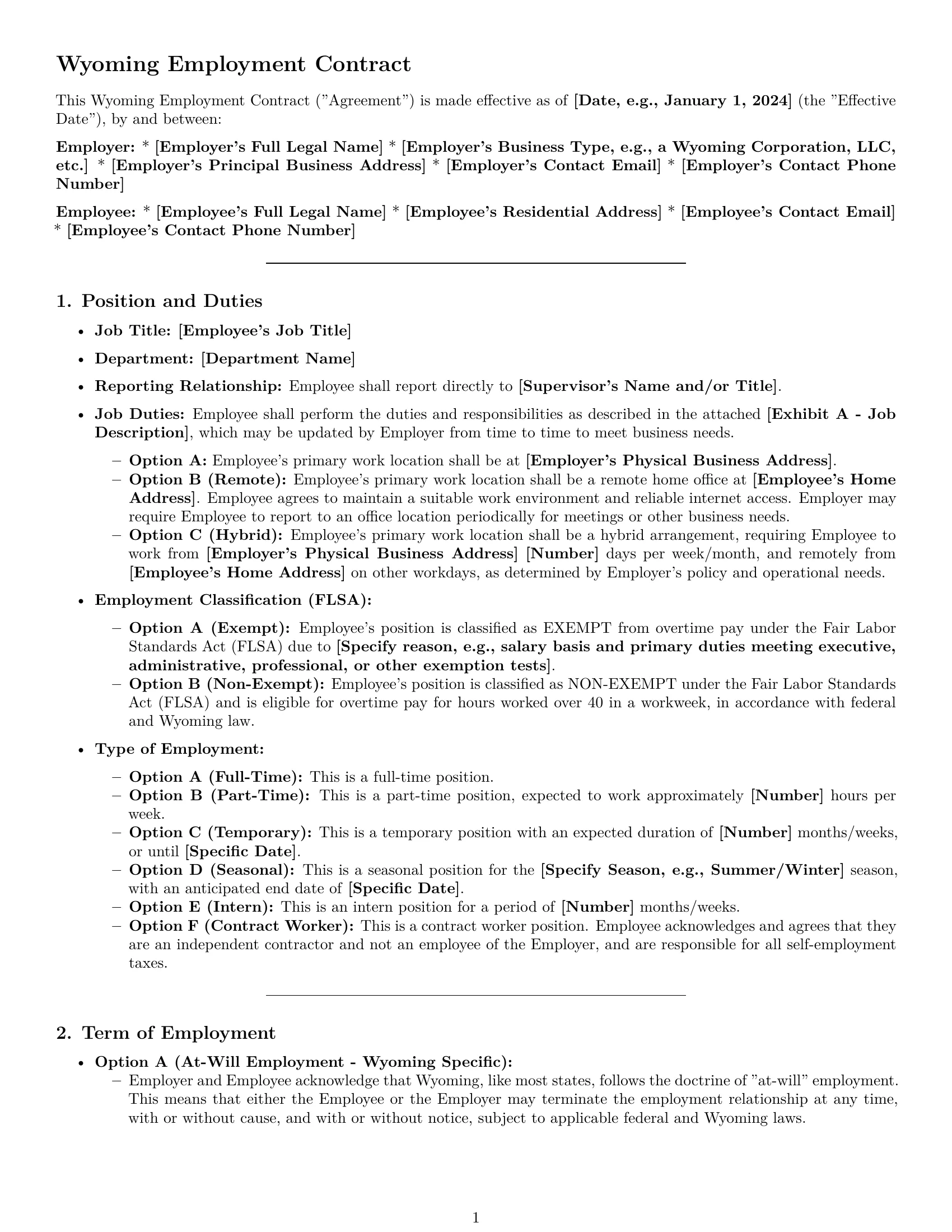 Preview page 1 of Pro Wyoming employment contract template