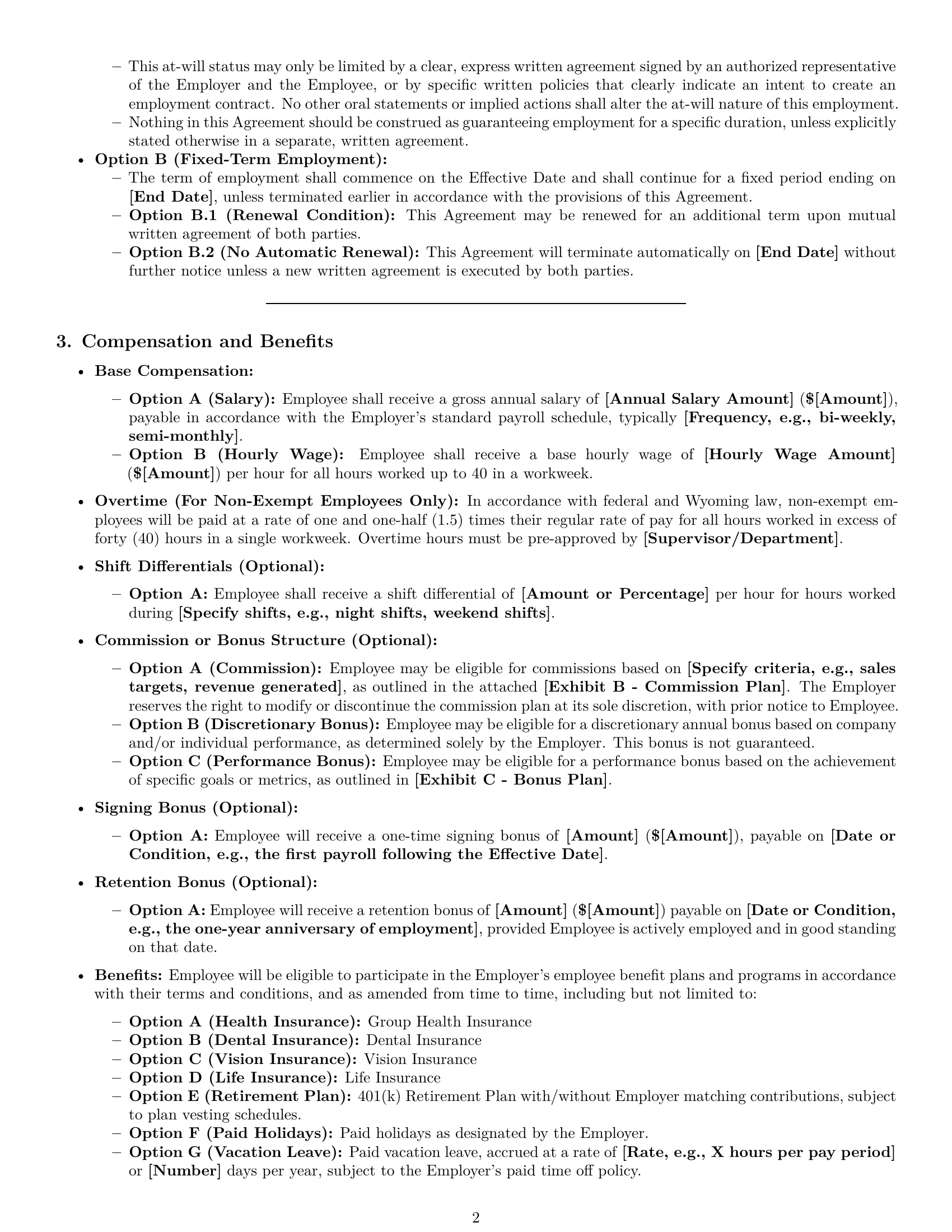 Preview page 2 of Pro Wyoming employment contract template