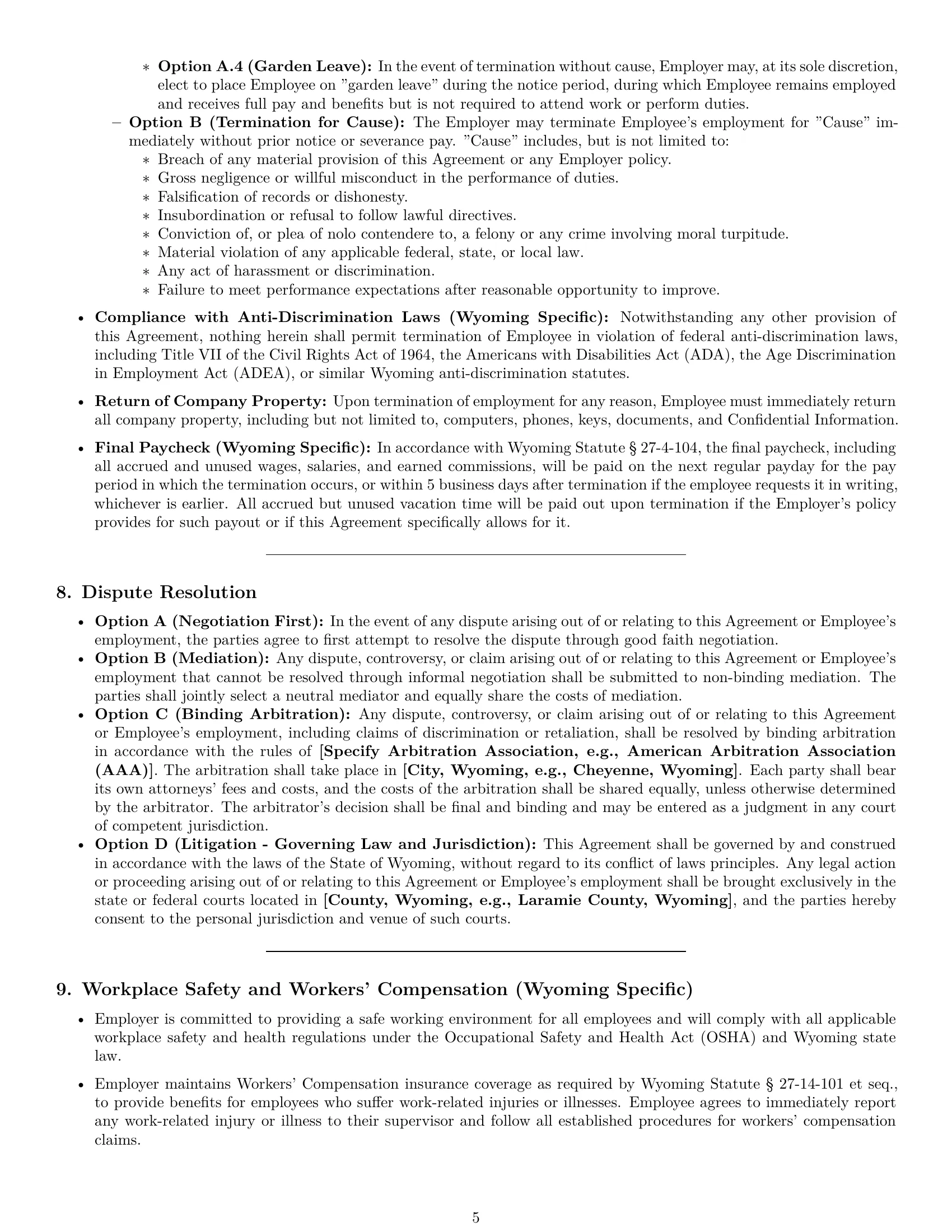 Preview page 5 of Pro Wyoming employment contract template