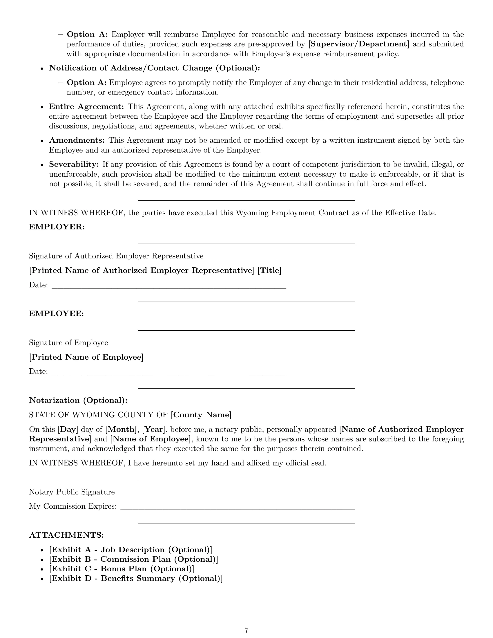 Preview page 7 of Pro Wyoming employment contract template