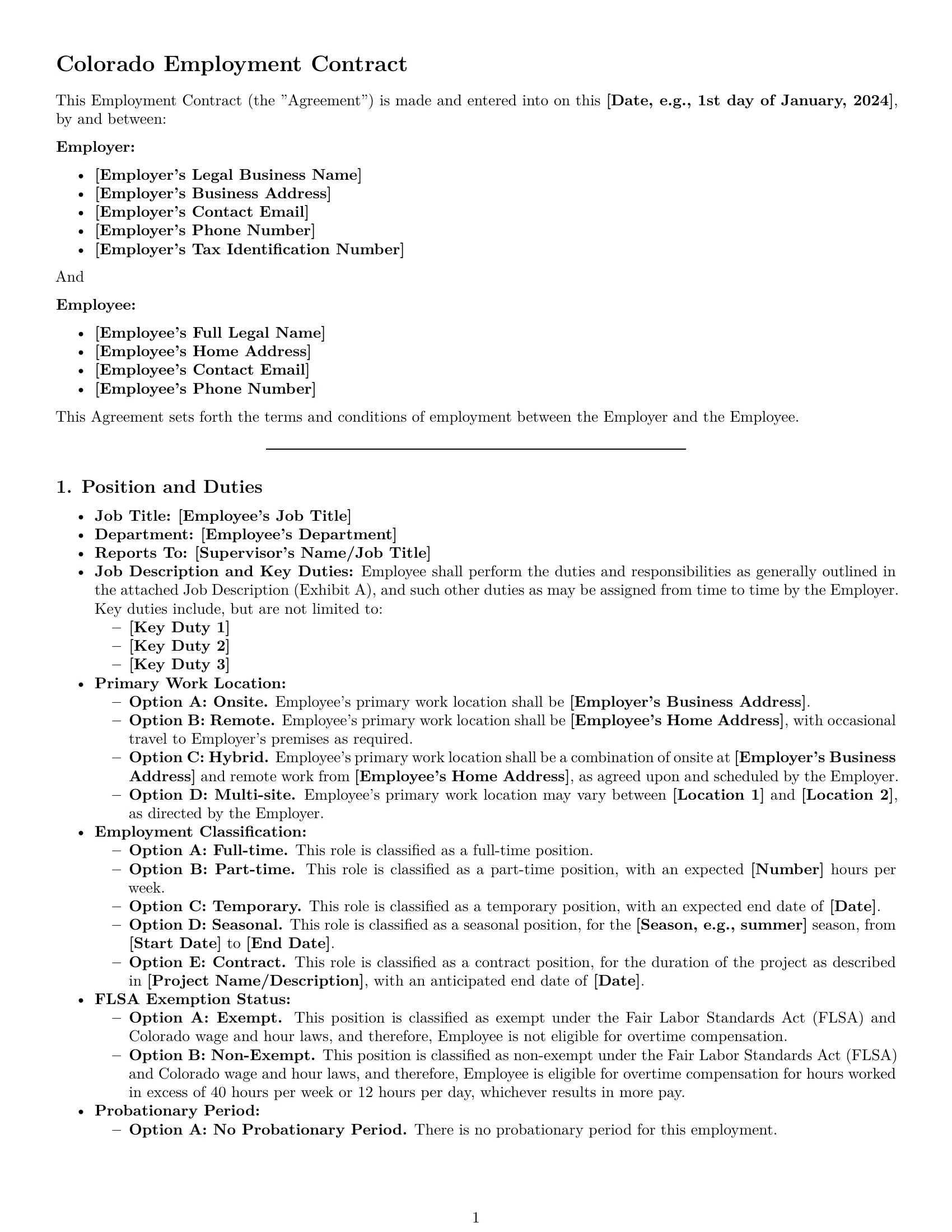 Preview page 1 of Pro Colorado employment contract template