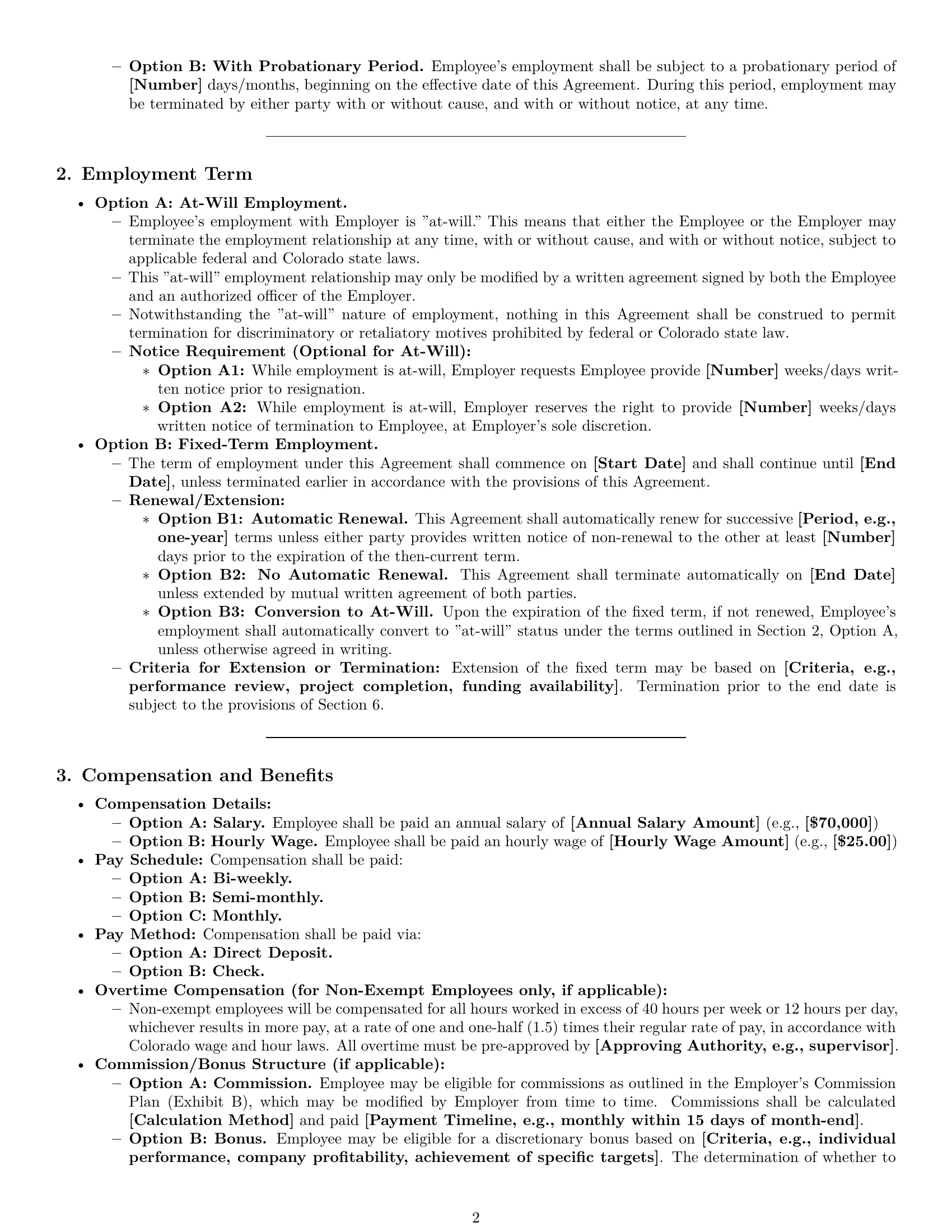 Preview page 2 of Pro Colorado employment contract template