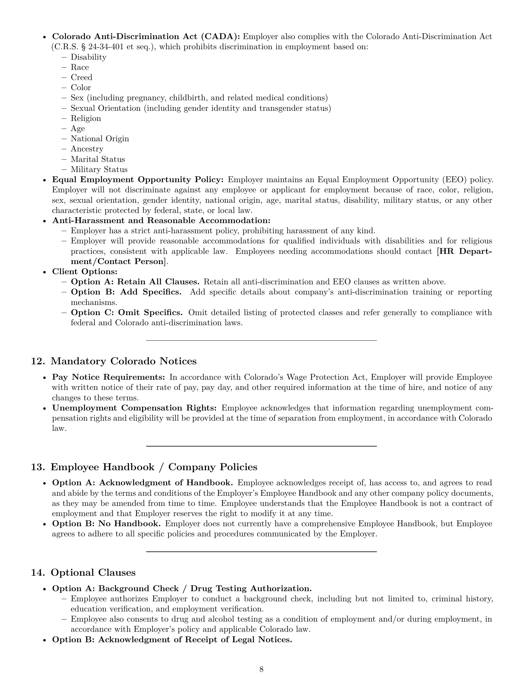 Preview page 8 of Pro Colorado employment contract template