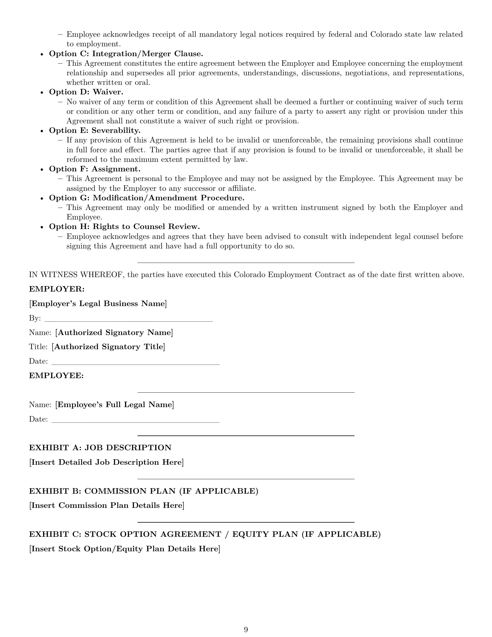 Preview page 9 of Pro Colorado employment contract template