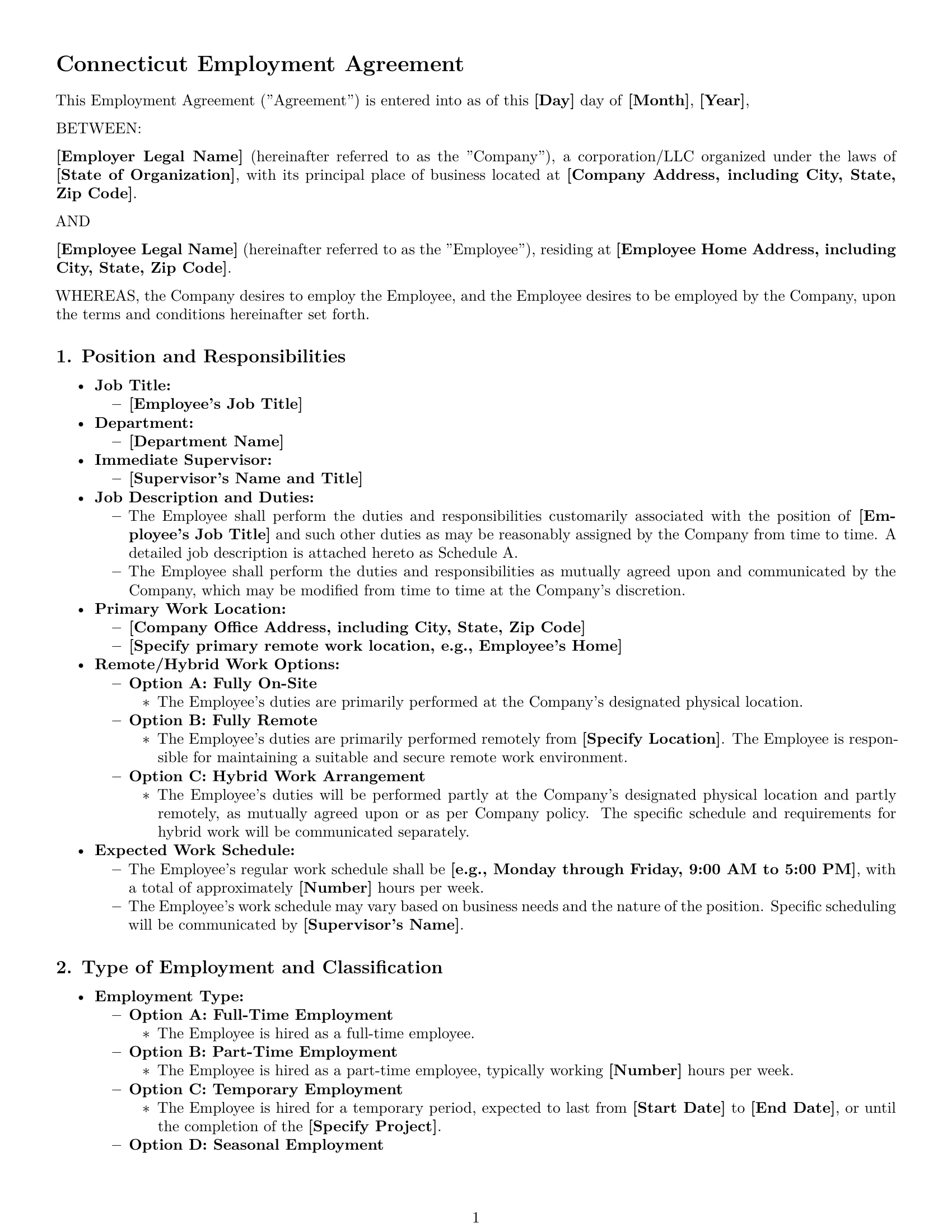 Preview page 1 of Pro Connecticut employment contract template
