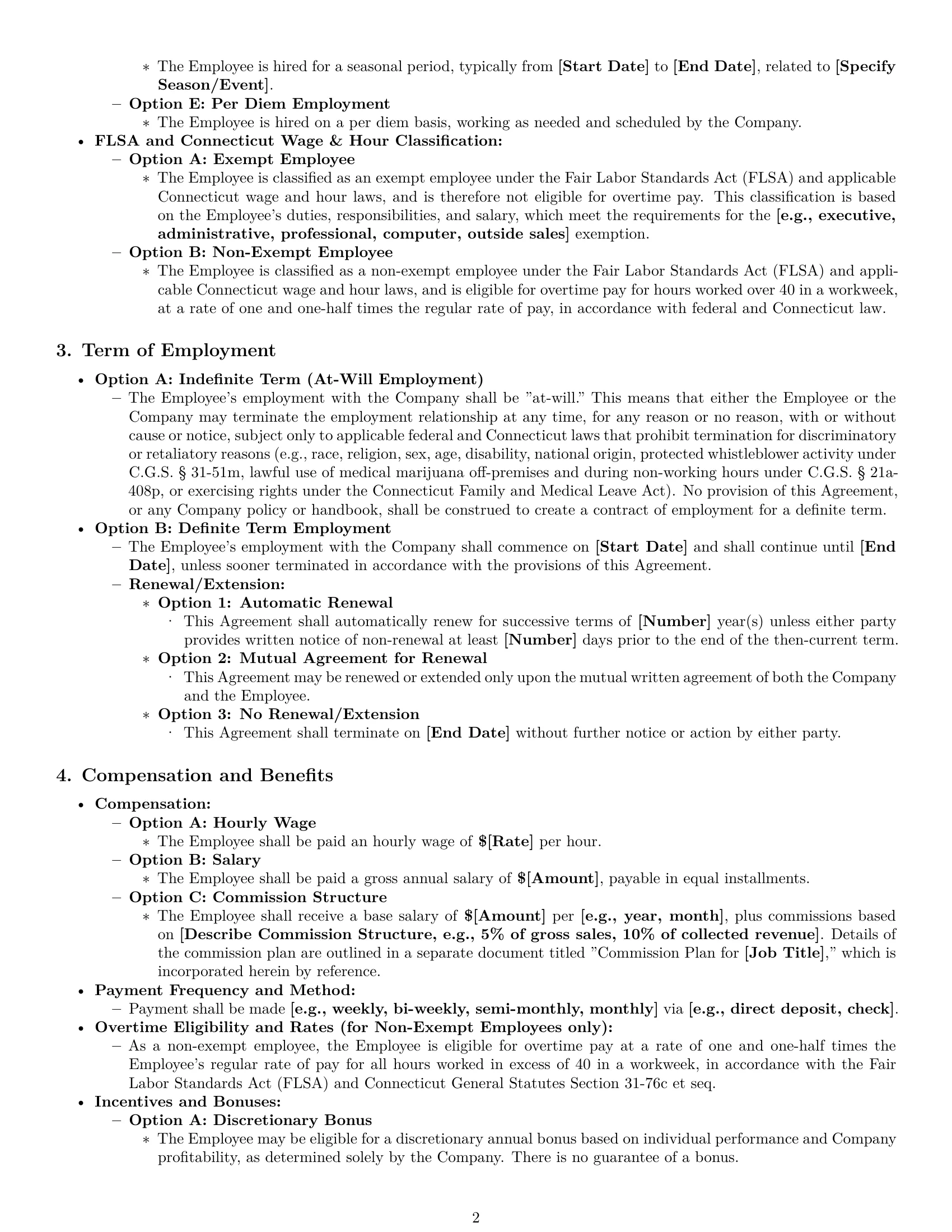 Preview page 2 of Pro Connecticut employment contract template
