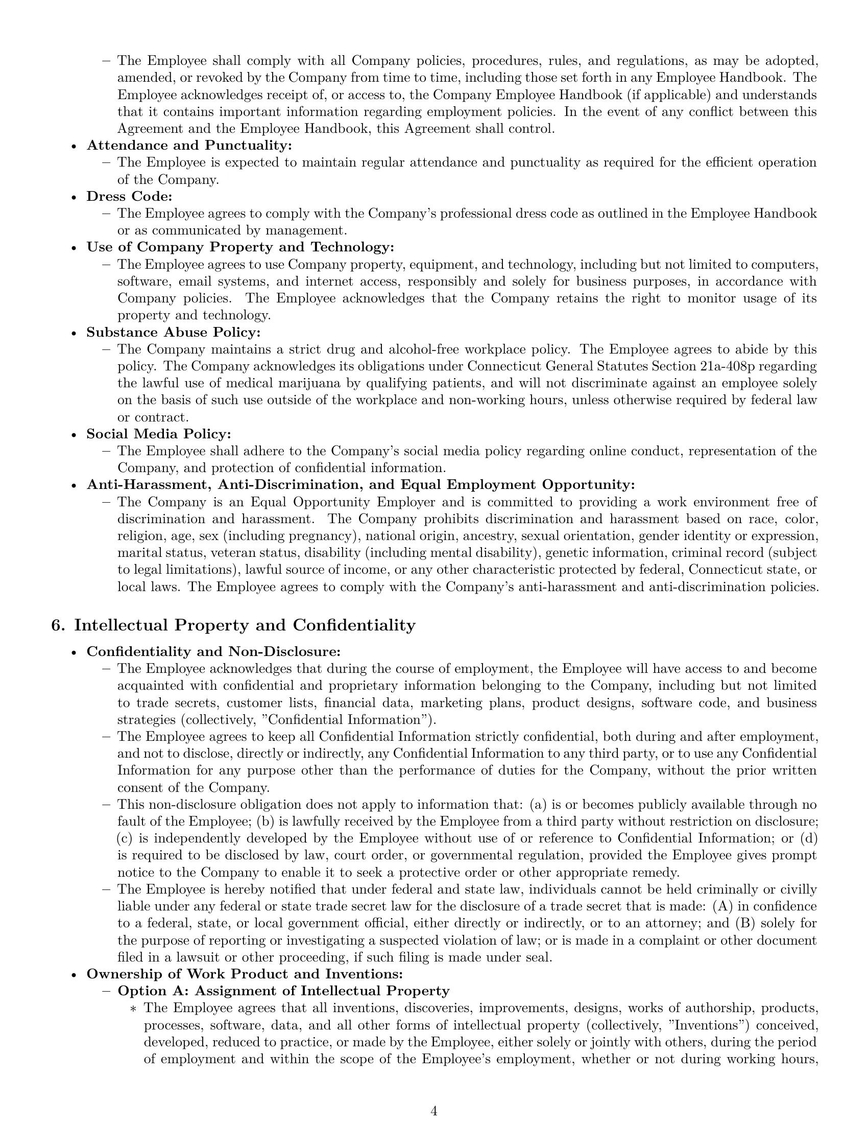 Preview page 4 of Pro Connecticut employment contract template