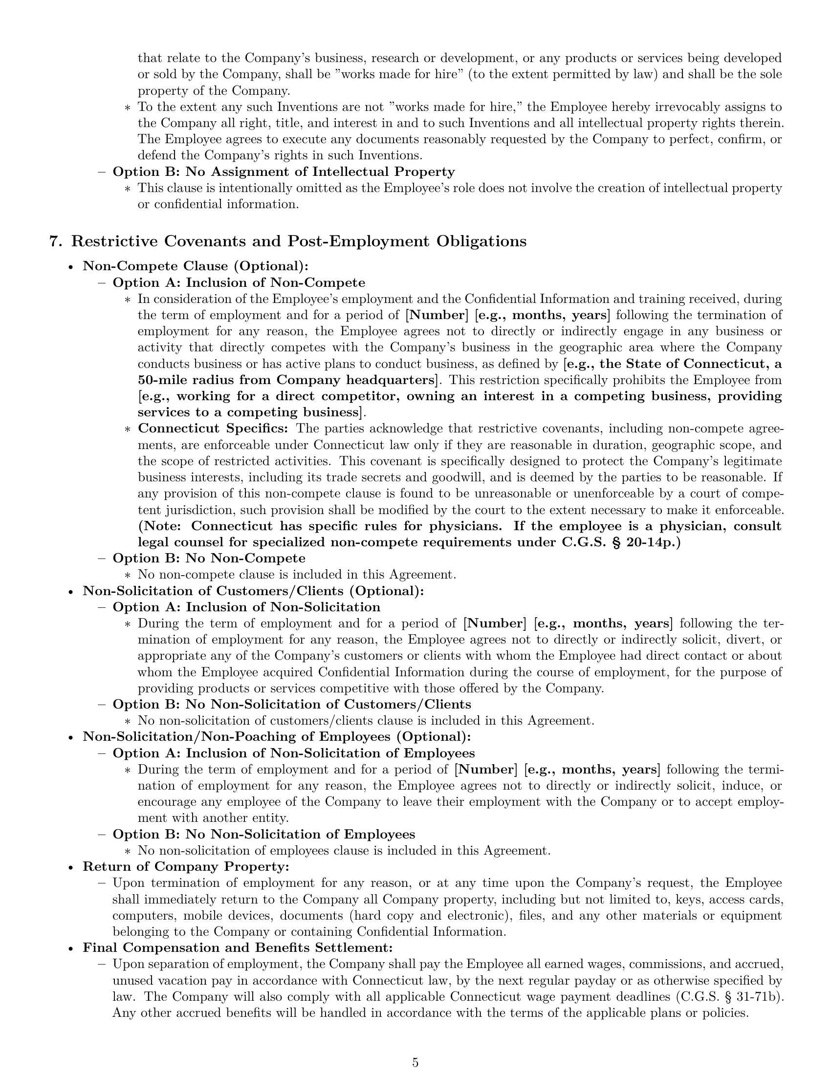 Preview page 5 of Pro Connecticut employment contract template