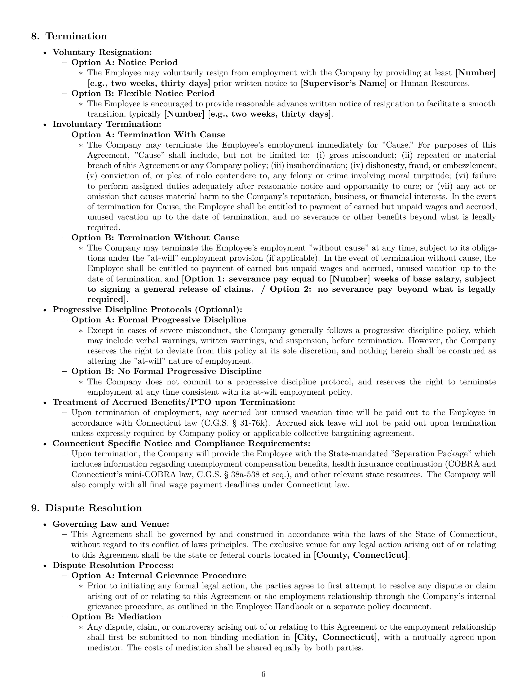 Preview page 6 of Pro Connecticut employment contract template