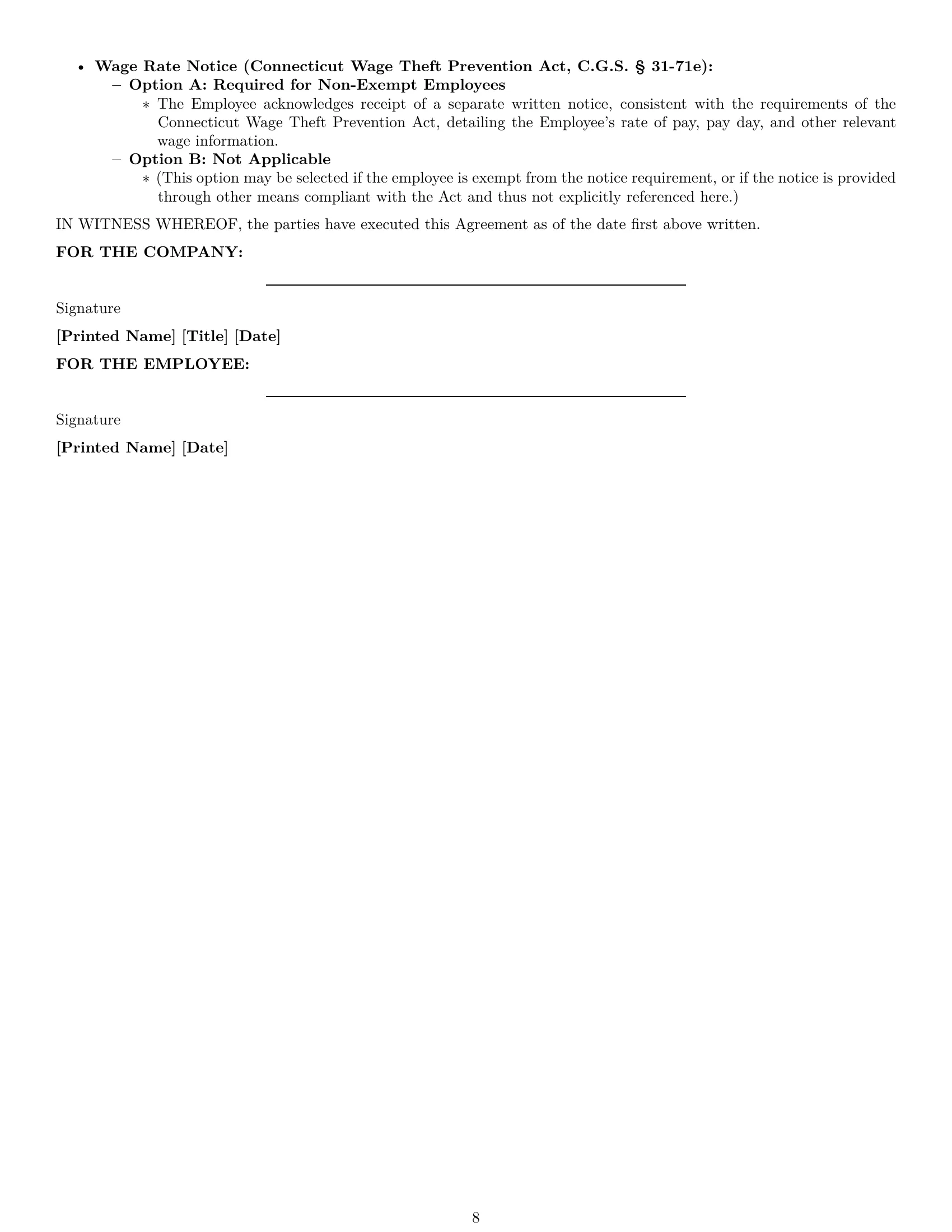 Preview page 8 of Pro Connecticut employment contract template