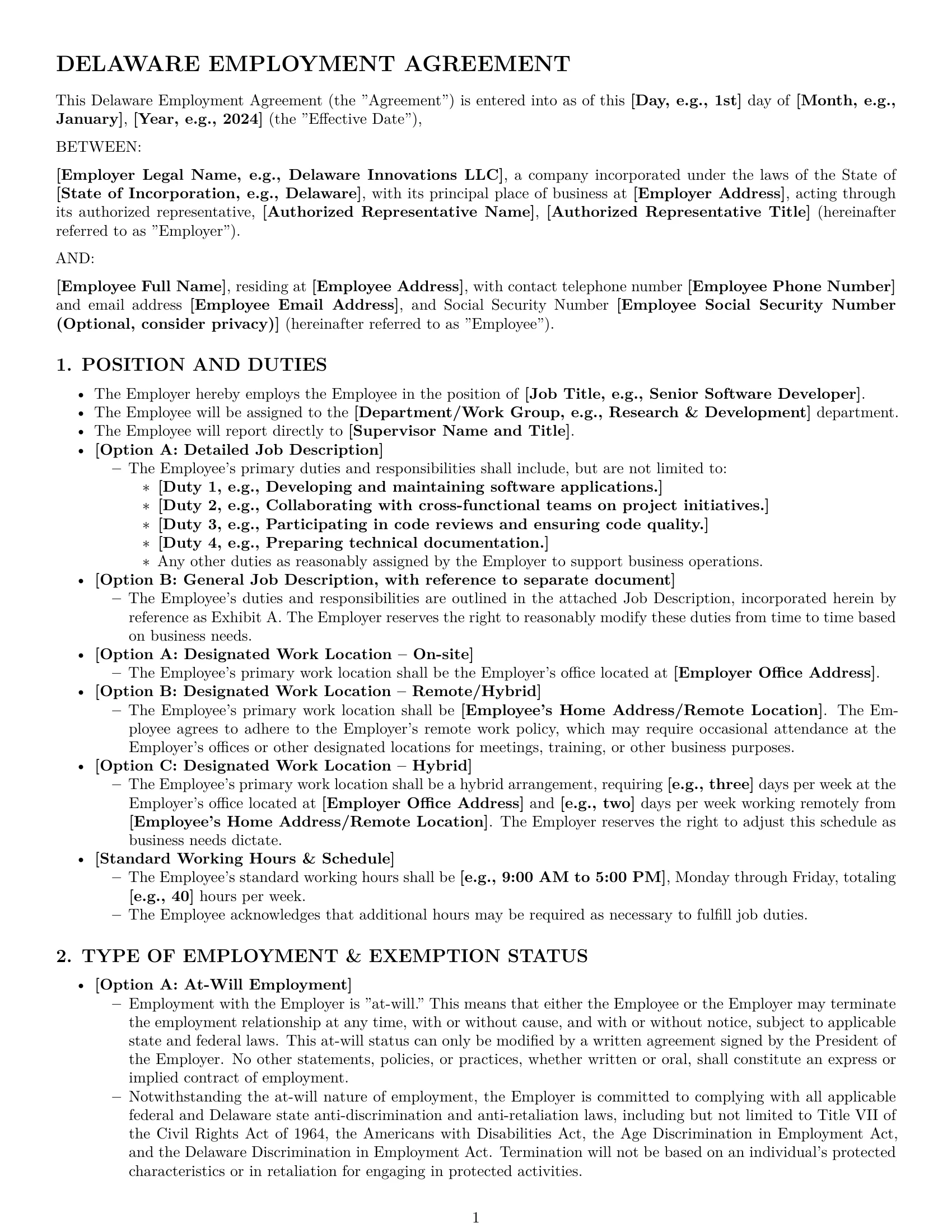 Preview page 1 of Pro Delaware employment contract template