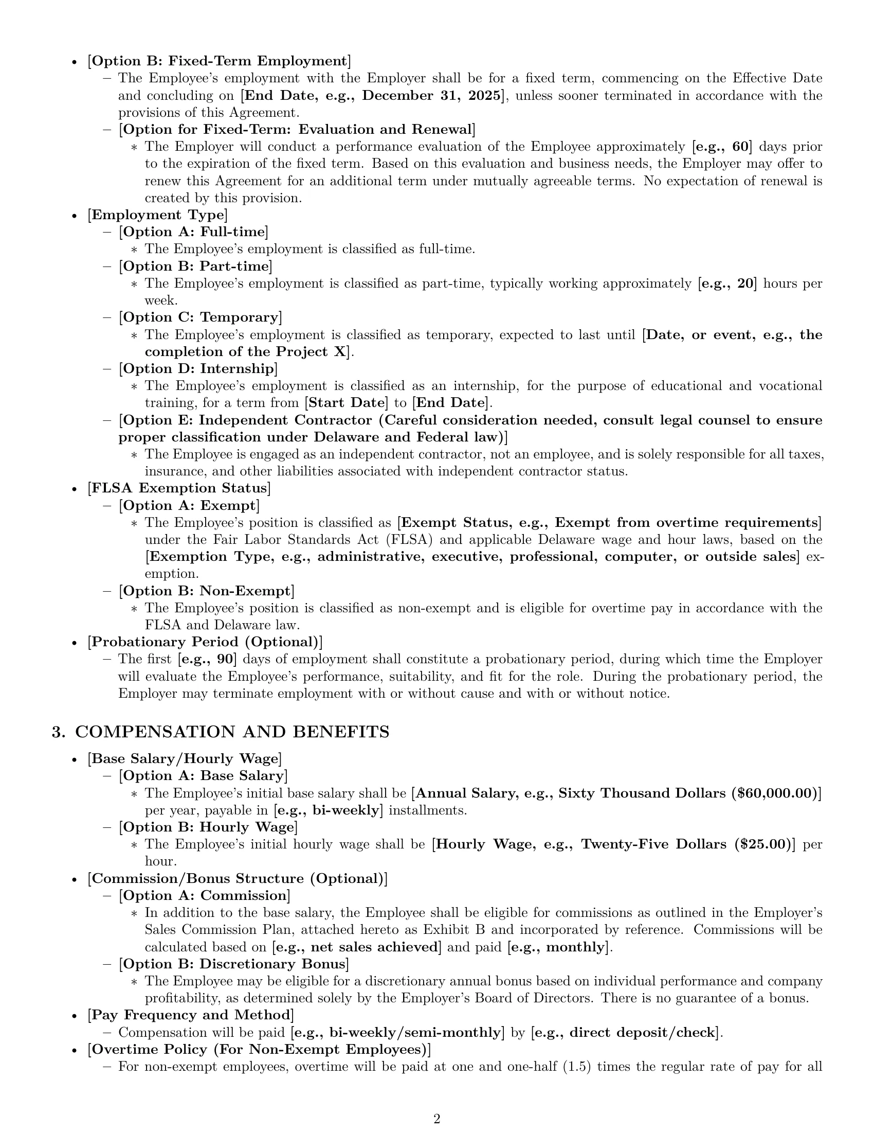 Preview page 2 of Pro Delaware employment contract template