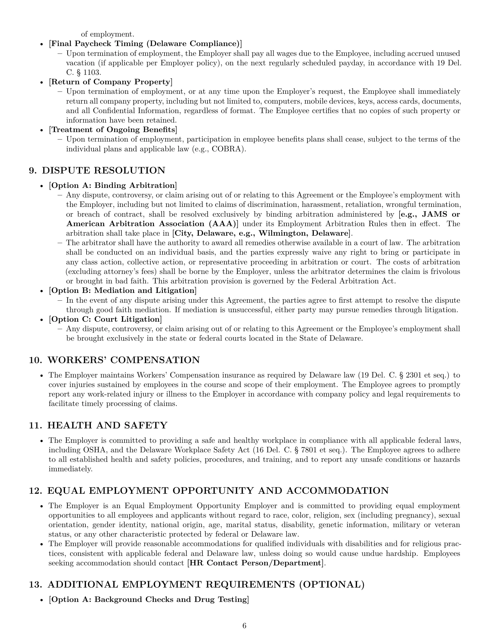 Preview page 6 of Pro Delaware employment contract template