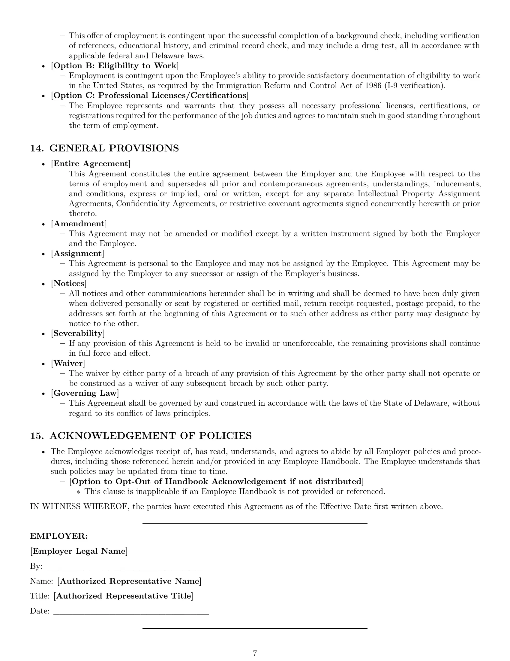Preview page 7 of Pro Delaware employment contract template