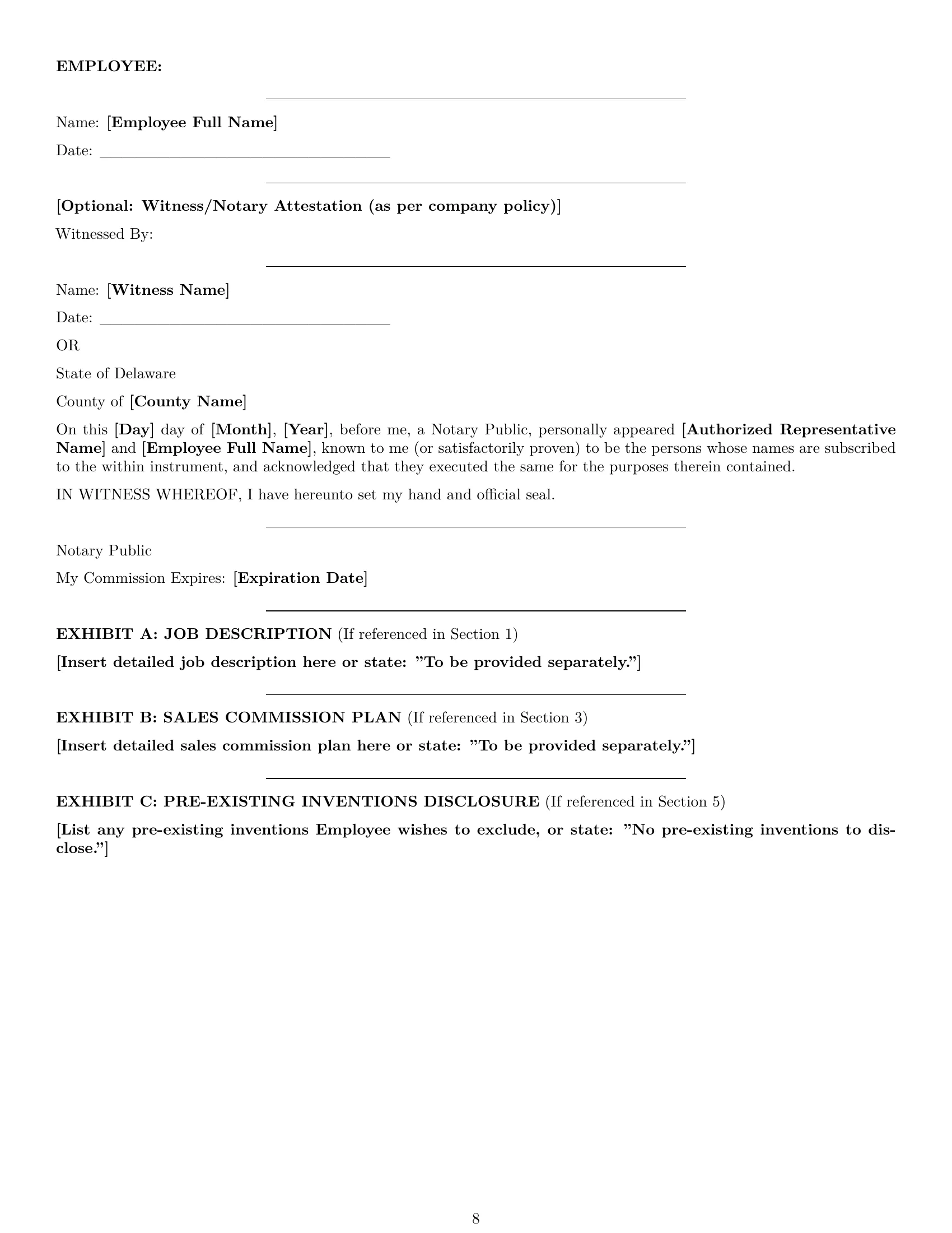 Preview page 8 of Pro Delaware employment contract template