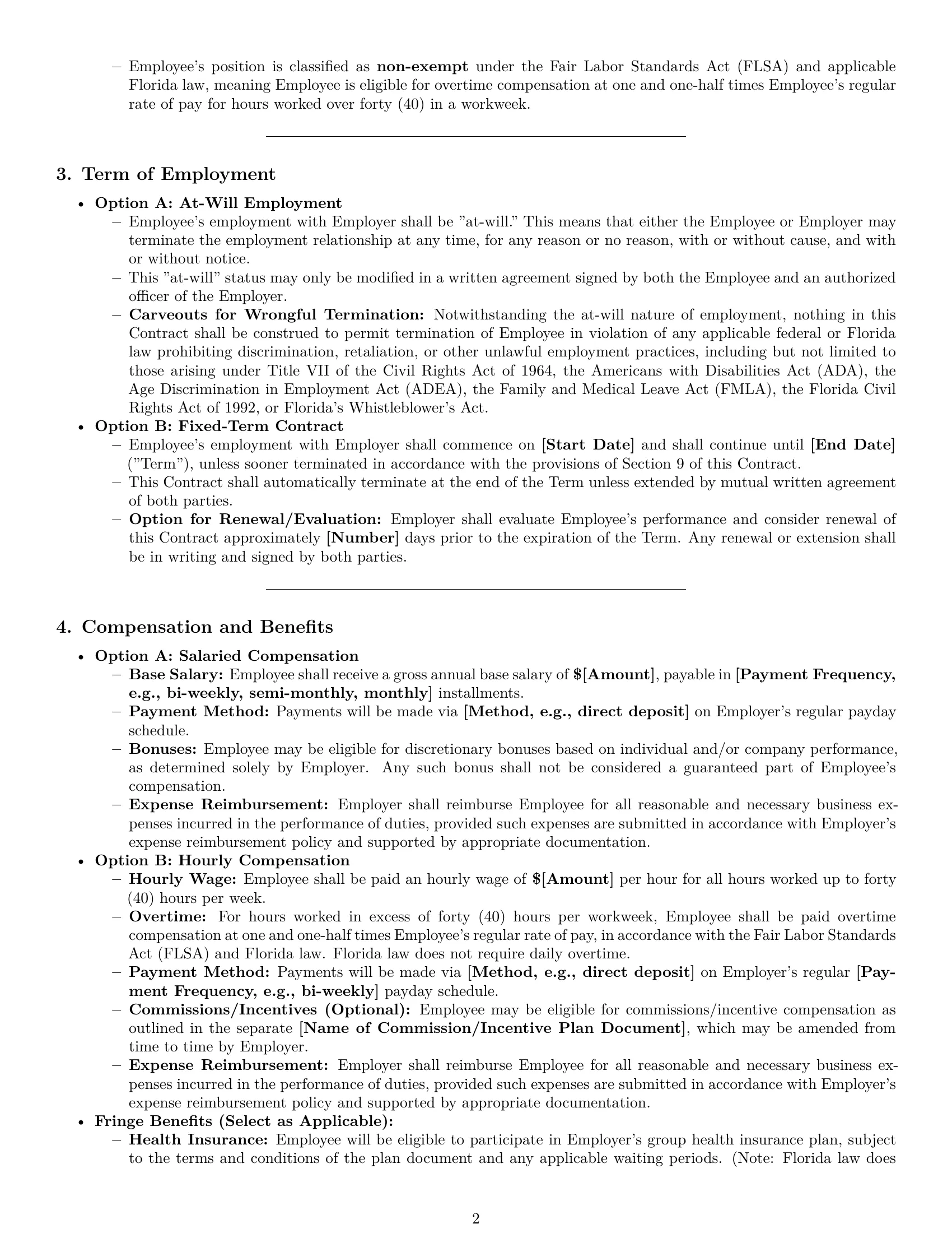Preview page 2 of Pro Florida employment contract template