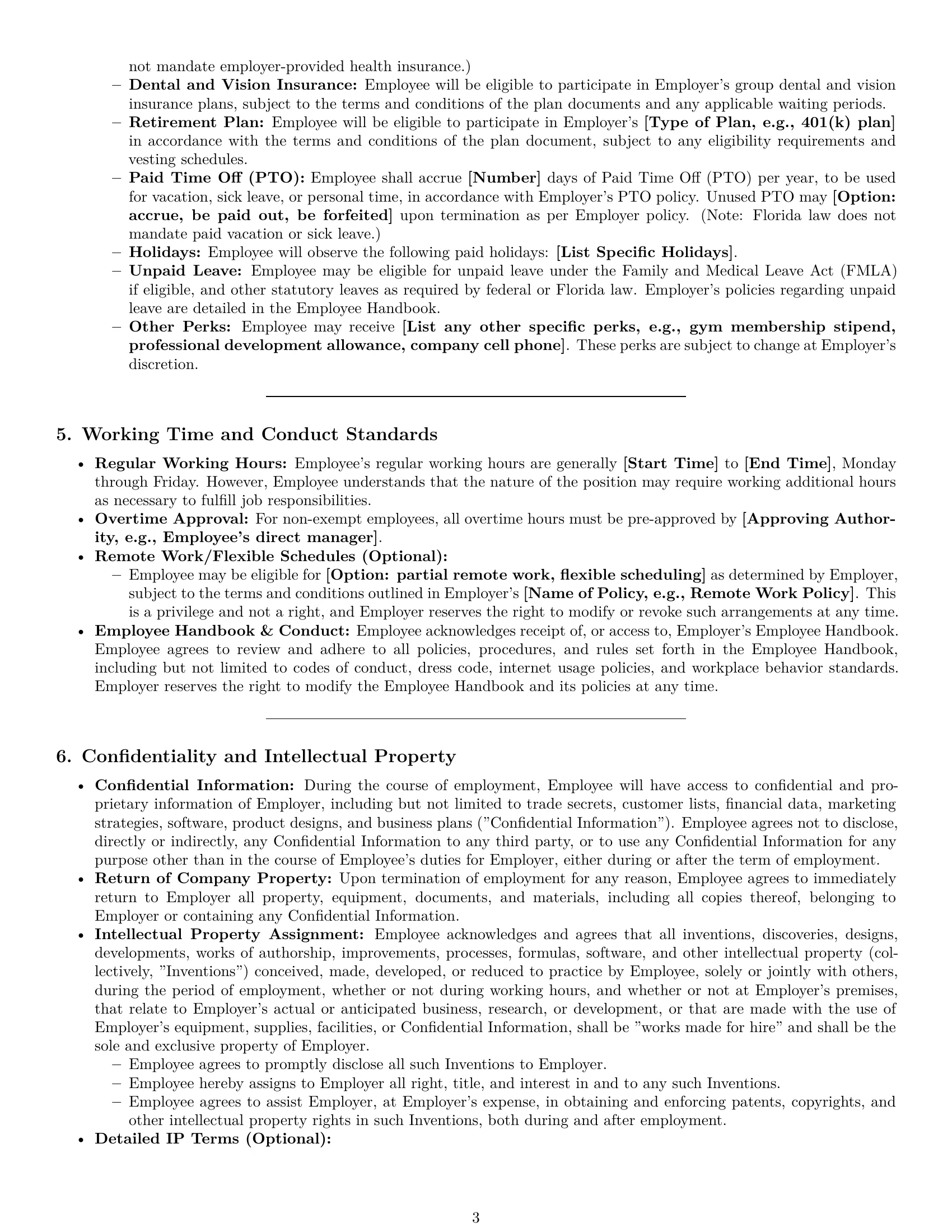 Preview page 3 of Pro Florida employment contract template