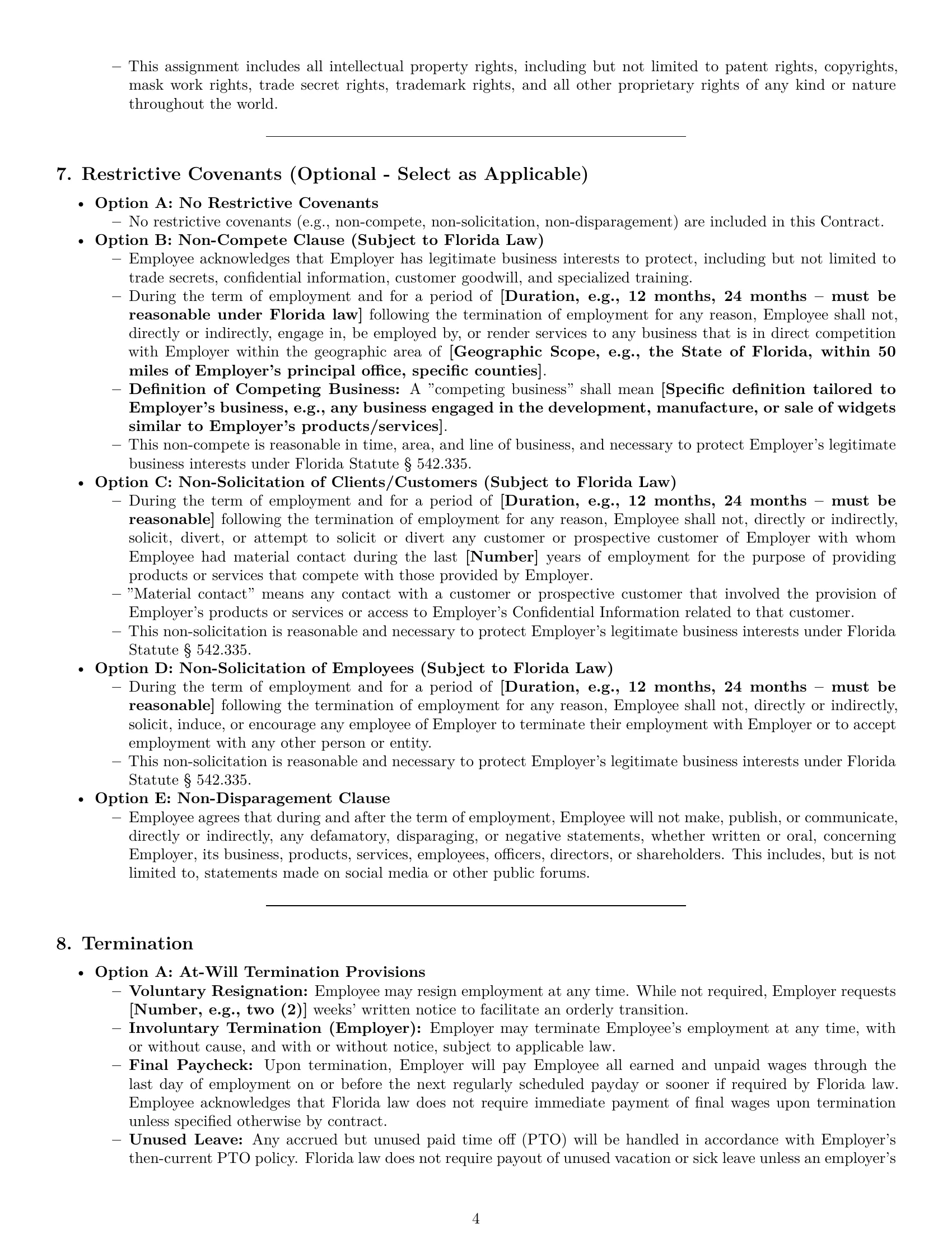 Preview page 4 of Pro Florida employment contract template