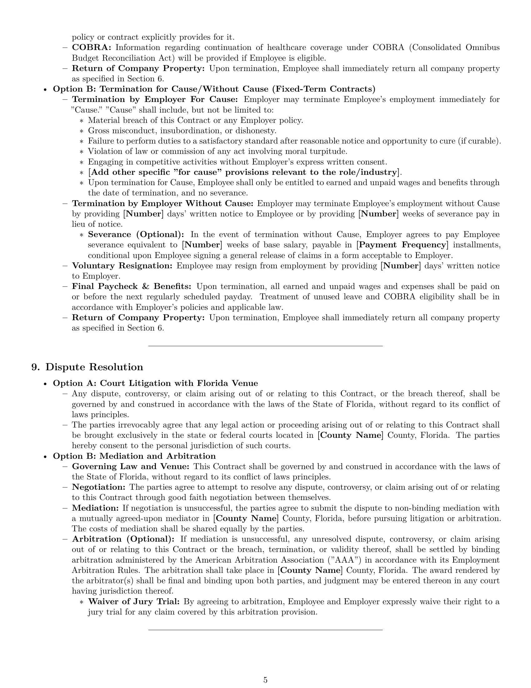 Preview page 5 of Pro Florida employment contract template