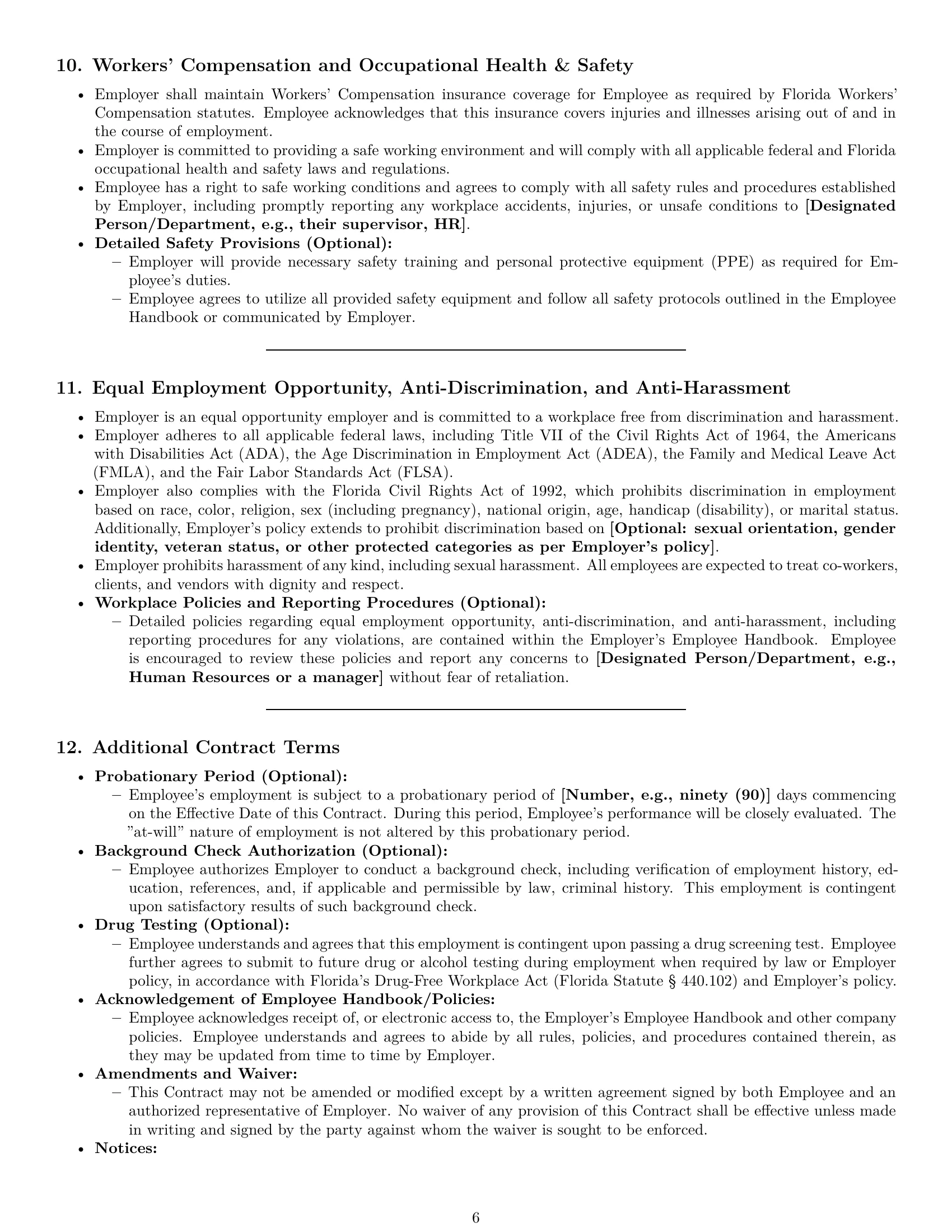 Preview page 6 of Pro Florida employment contract template