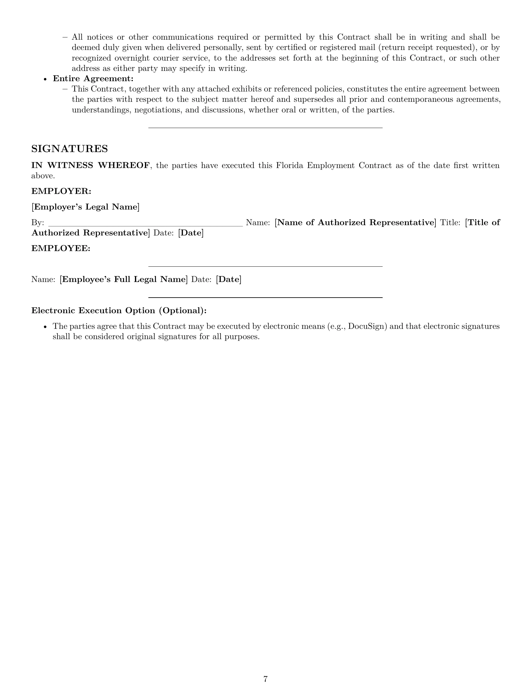 Preview page 7 of Pro Florida employment contract template