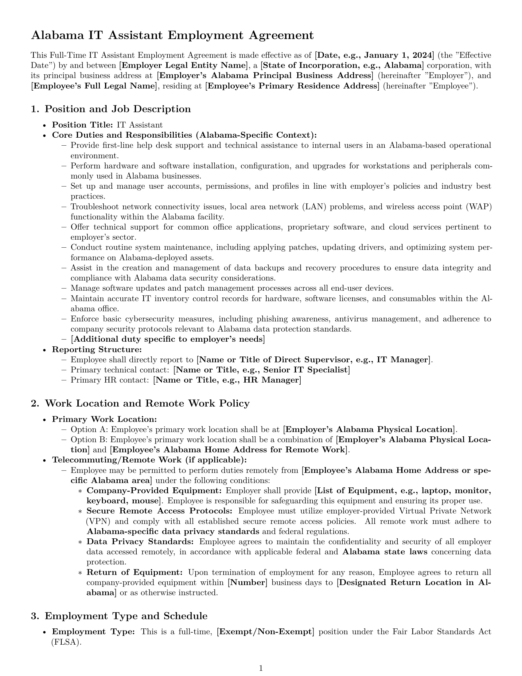 Preview page 1 of Pro Alabama IT assistant employment contract template