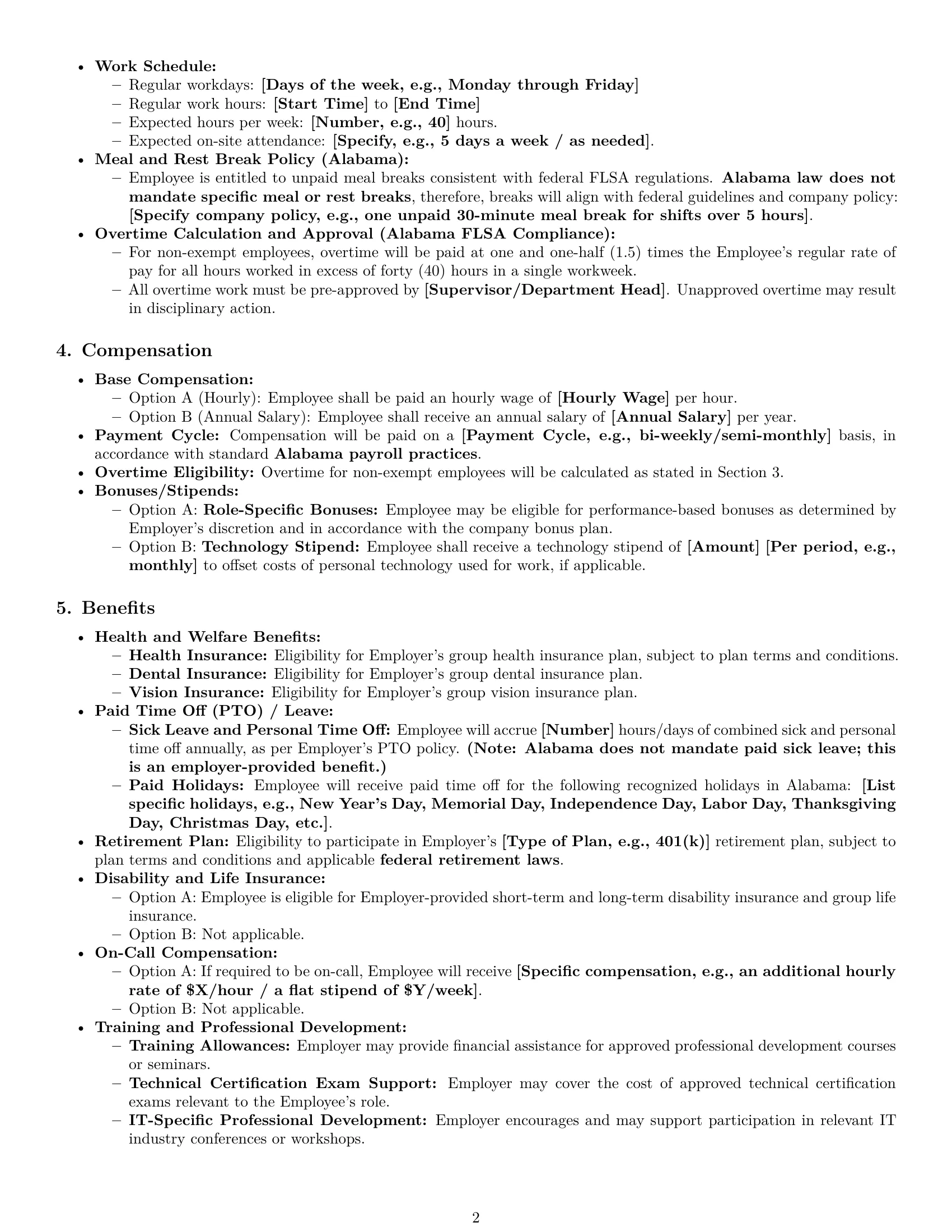 Preview page 2 of Pro Alabama IT assistant employment contract template