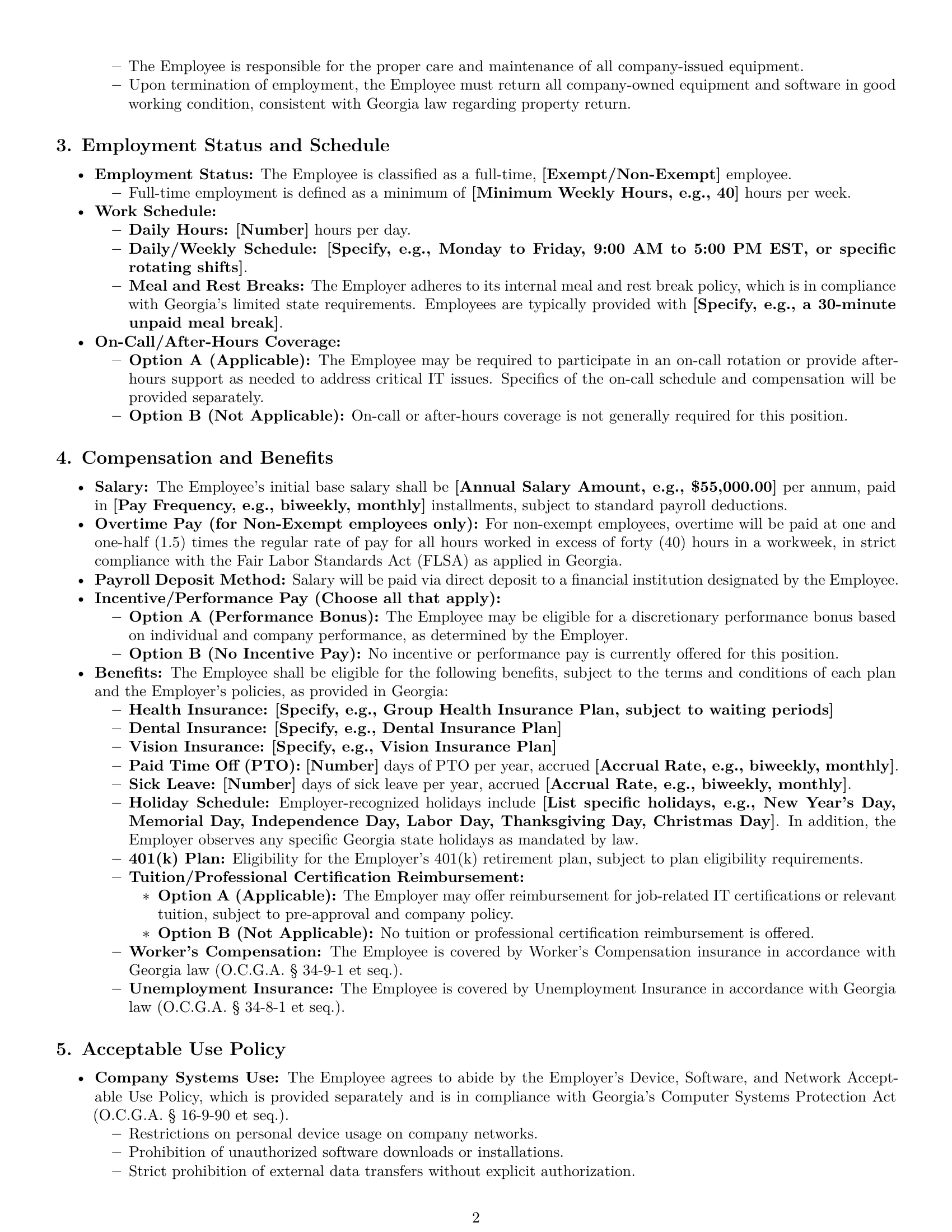 Preview page 2 of Pro Georgia IT assistant employment contract template
