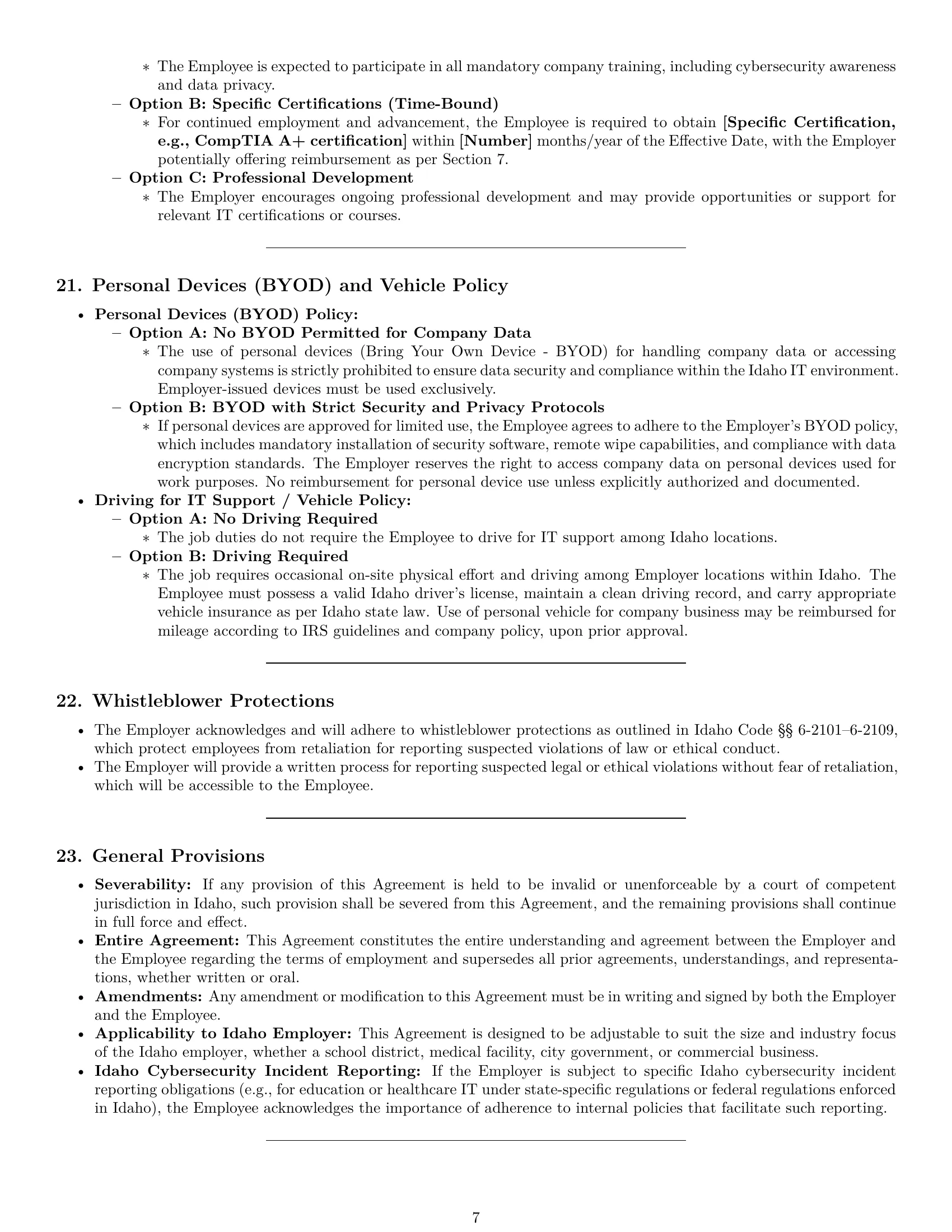 Preview page 7 of Pro Idaho IT assistant employment contract template